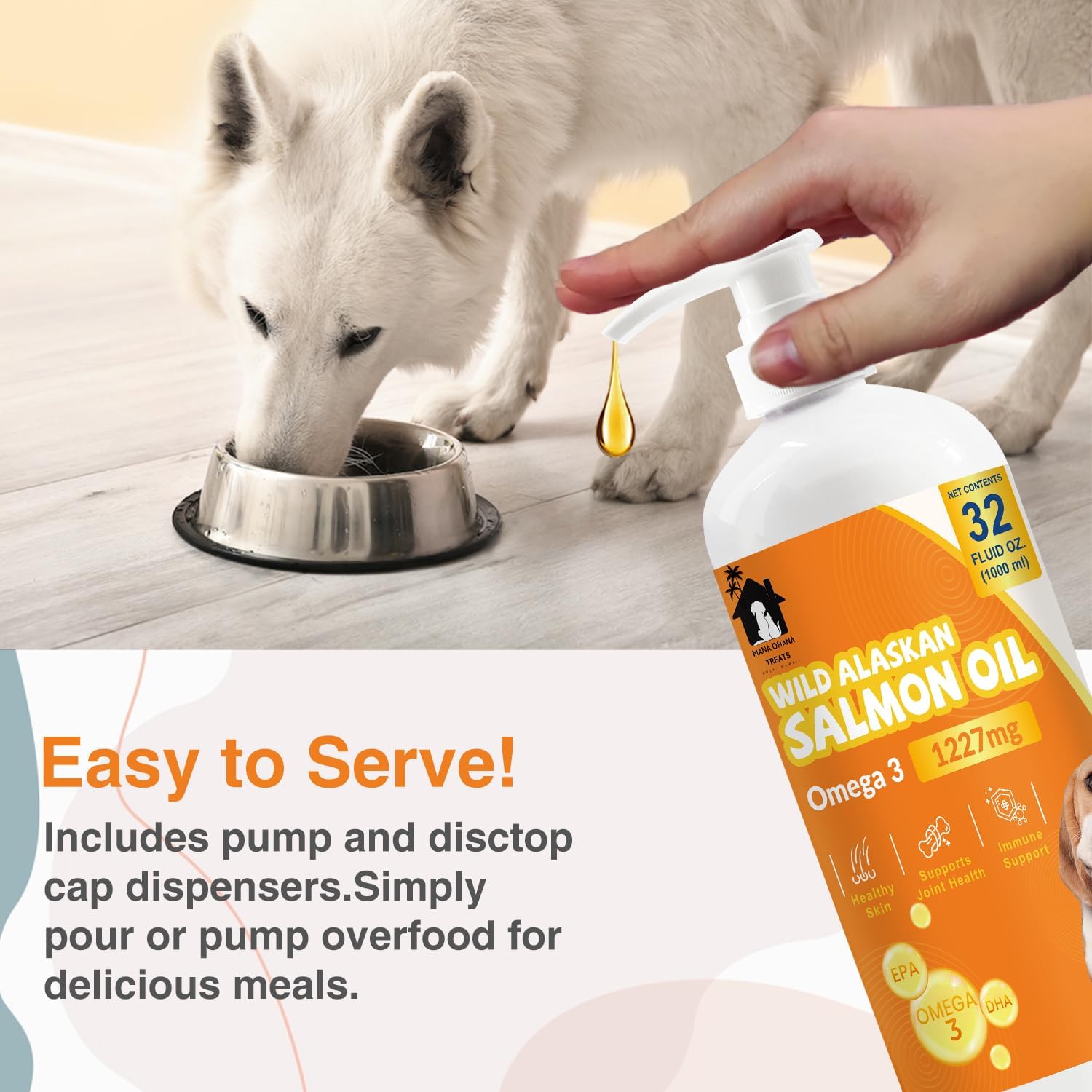 Salmon Oil for Dogs & Cats – Omega 3 Liquid Supplement with EPA & DHA – Skin, Coat, Joint, Heart & Immune Support – Natural Fish Oil for Pets - (Orange) (32 Oz)