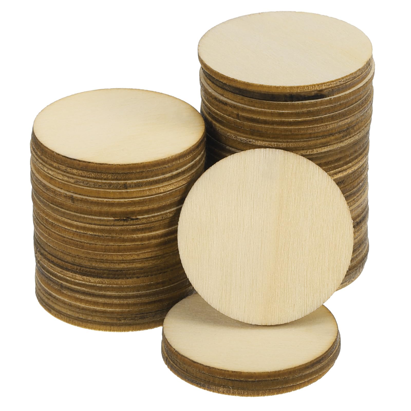 sourcing map 100Pcs 40mm(1.6-inch) Unfinished Wooden Circles Blank Round Natural Wood Discs Cutouts for DIY Crafts, Door Hanger, Decoration