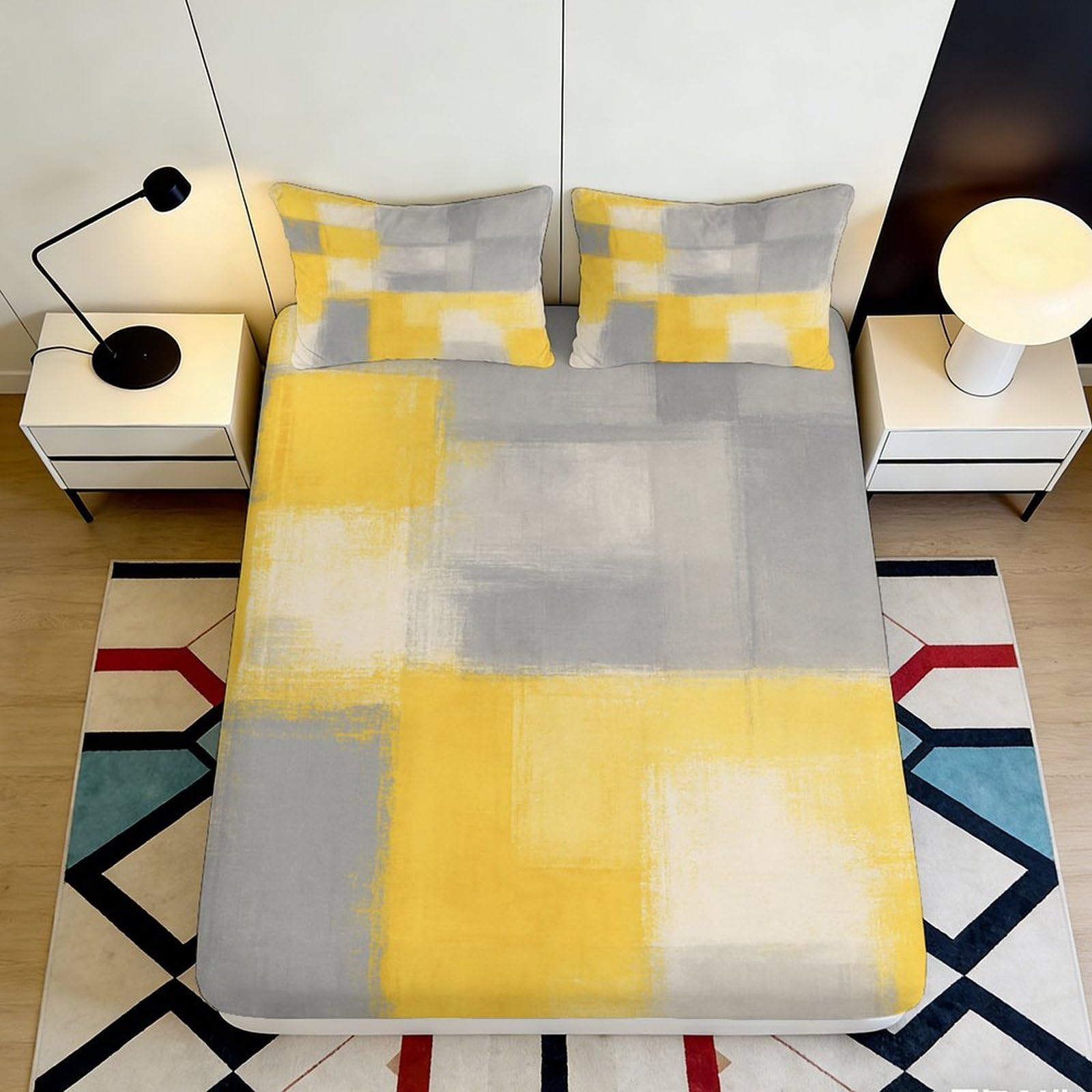 Ctjqhvmx Style-8 3D Printed Geometric Block Fitted Sheet Microfiber Deep Pocket Non-Slip Bedroom Geometric Mattress Fitted Cover 90X200x25cm 90X200x25cm