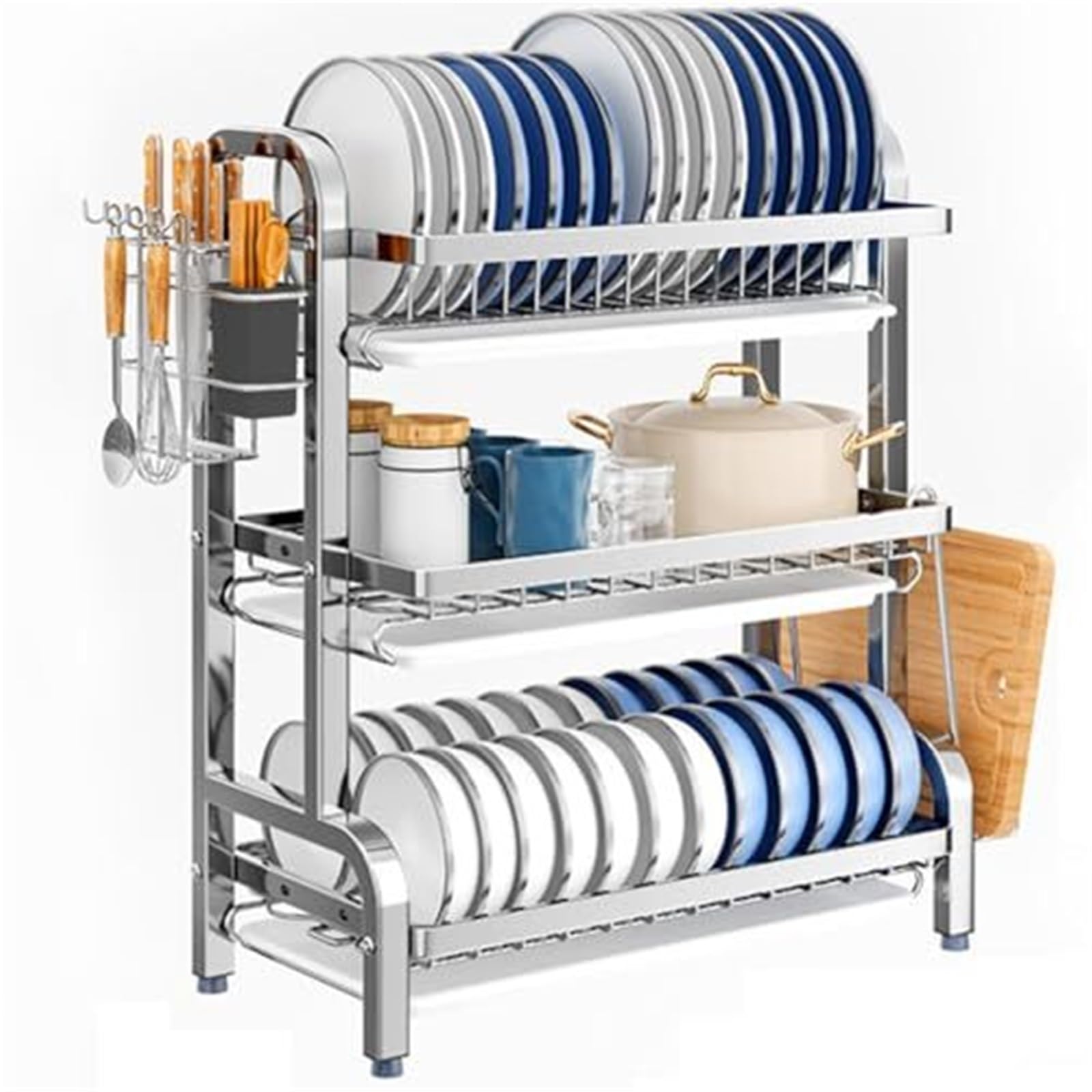 Égouttoir à vaisselle au-dessus de l'évier, organiseur de cuisine en acier inoxydable antirouille avec porte-couverts, design peu encombrant pour comptoir