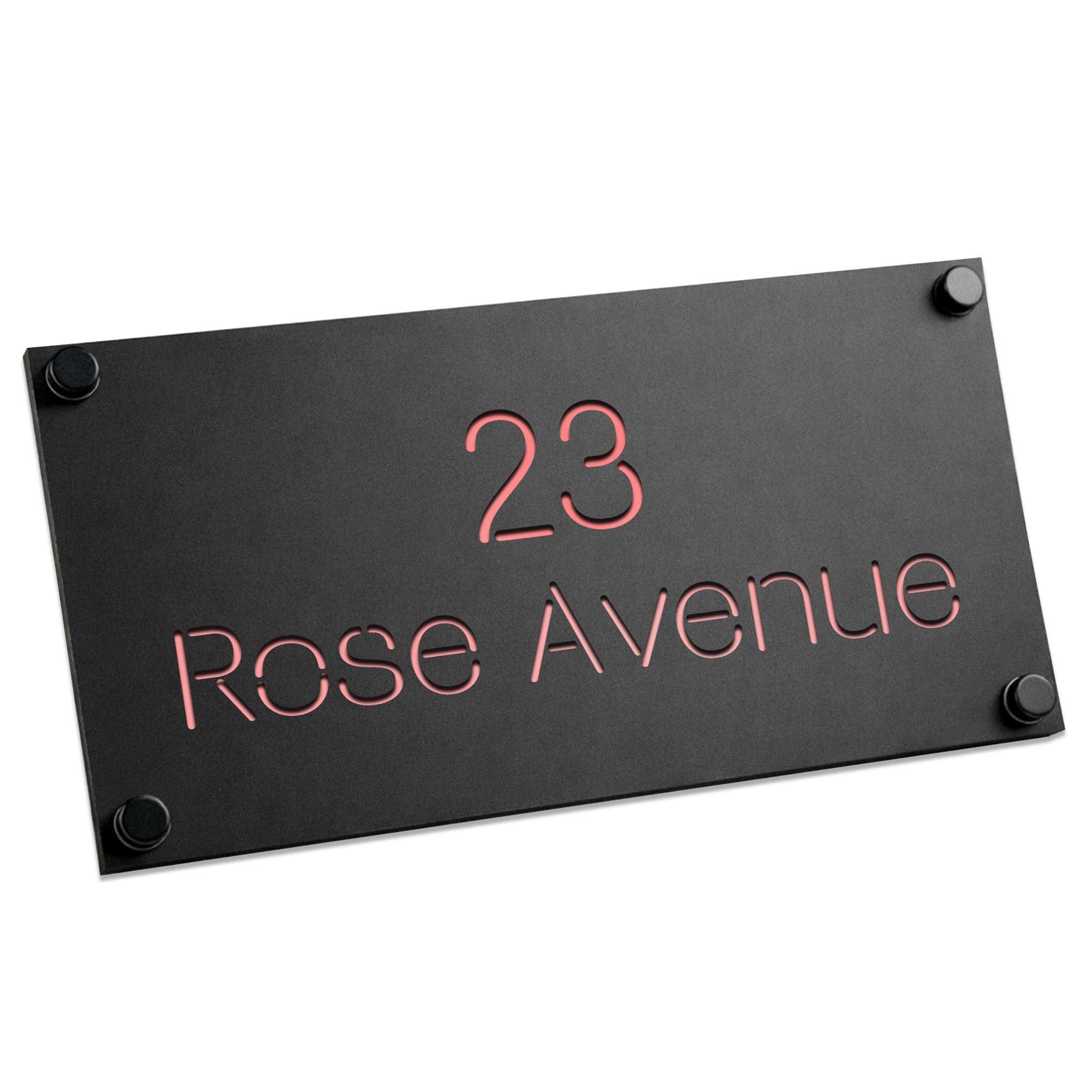 Red Ocean Personalised House Sign, Door Number Laser Engraved Address Wall Plaques, Home Signs, Home Address Wall Plaque, Number Plaques For House (Black Front With Rose Gold Background)