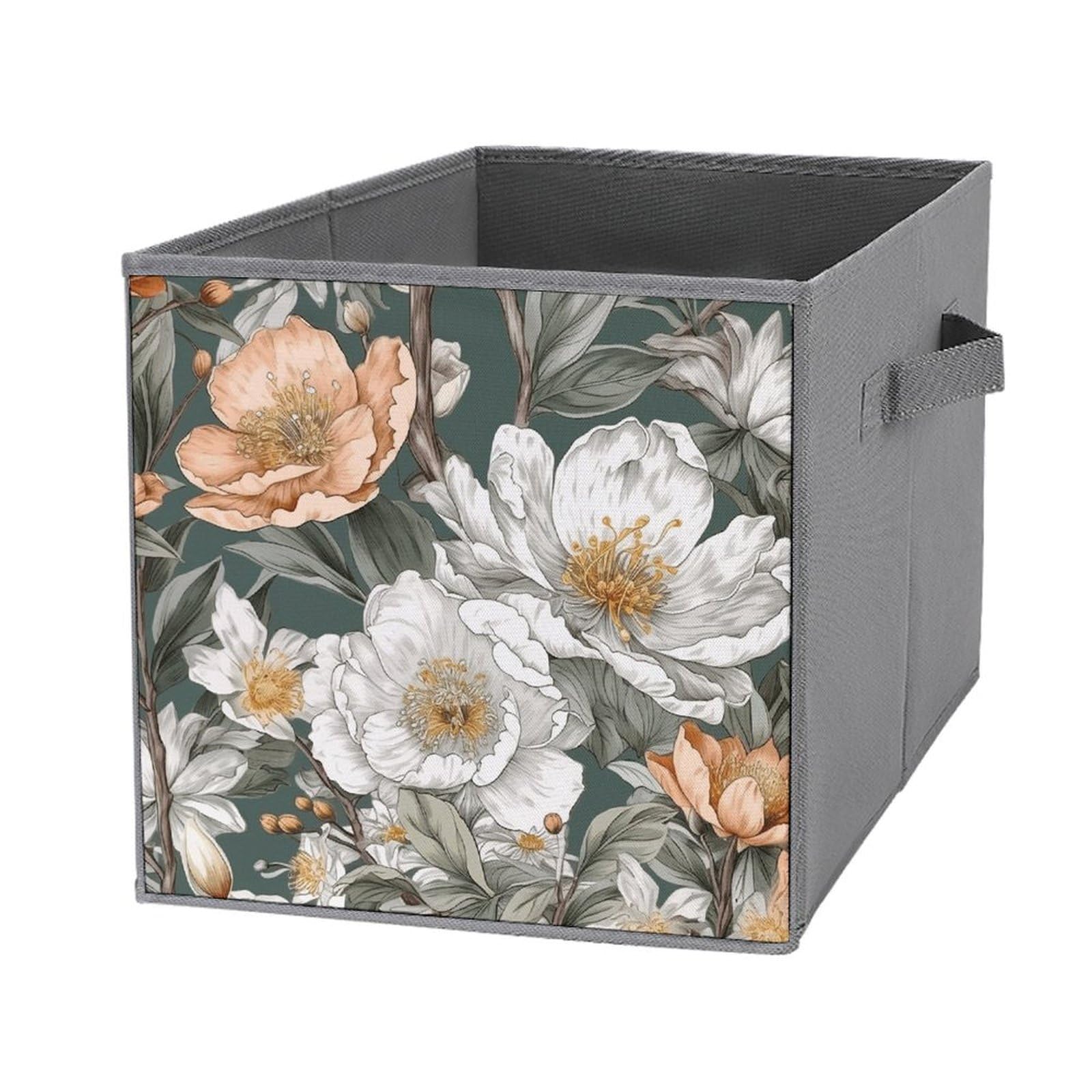 LMNGH Storage Boxes White And Peach Blossom Storage Bins Folding Storage Basket for Shelves Closet Organizers And Storage Foldable Storage Containers Collapsible Cube Storage Bins for Clothes