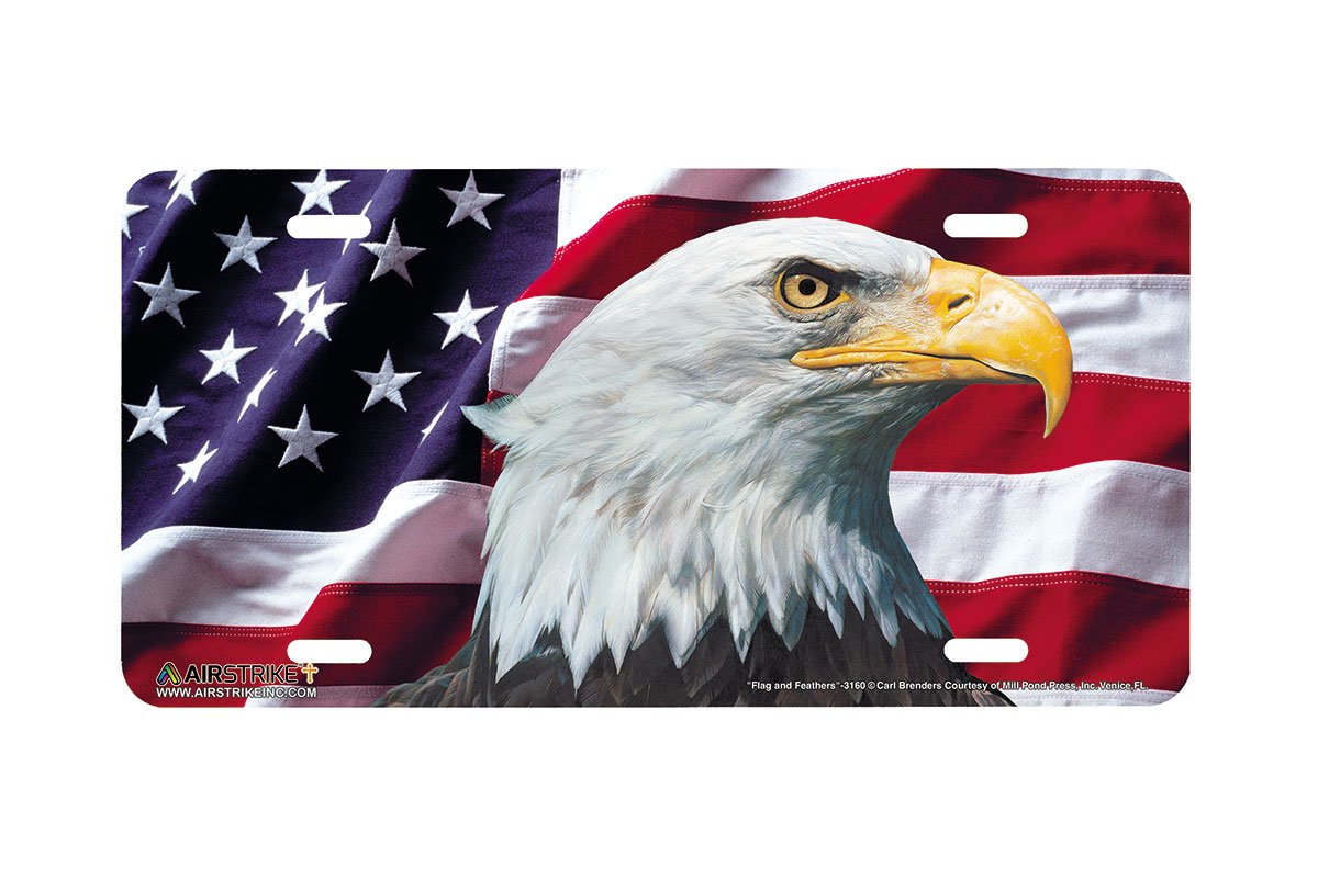 Airstrike American Flag License Plate Patriotic Eagle Front