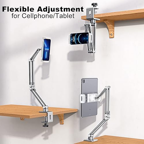 Miniatura 9 de OATSBASF Soporte para teléfono y tableta, soporte de cuello de cisne para cama, brazo largo de aluminio, soporte perezoso plegable universal de 360