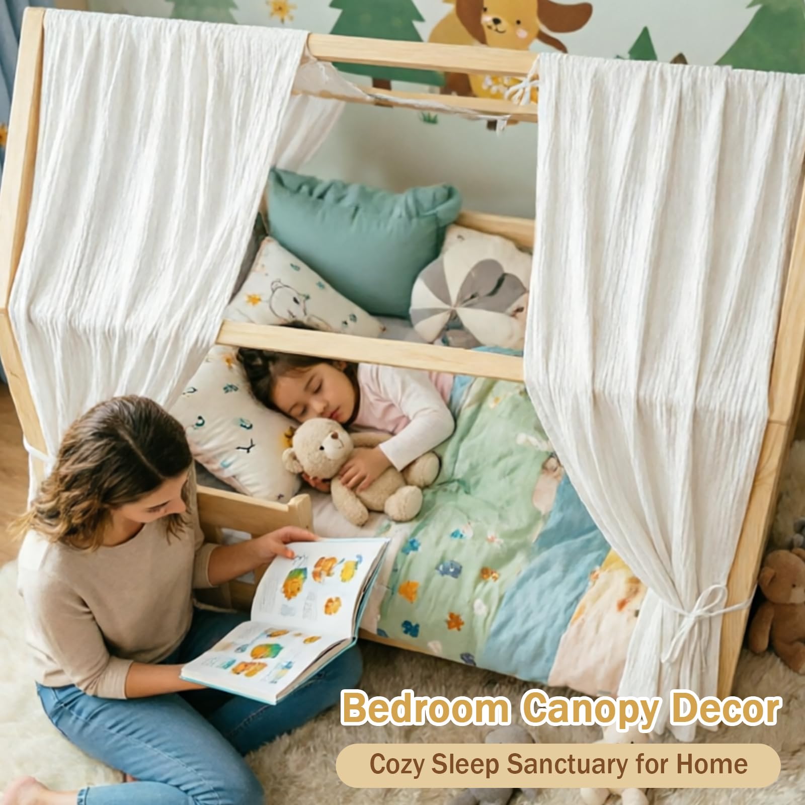 Ginkago Baldacchino 100% Cotone per Cameretta Tenda per Letto a Castello & Lettino Decorazione per Bambina e Bambino Salvaspazio per Stanze Piccole (Bianco, 270 x B67 cm)