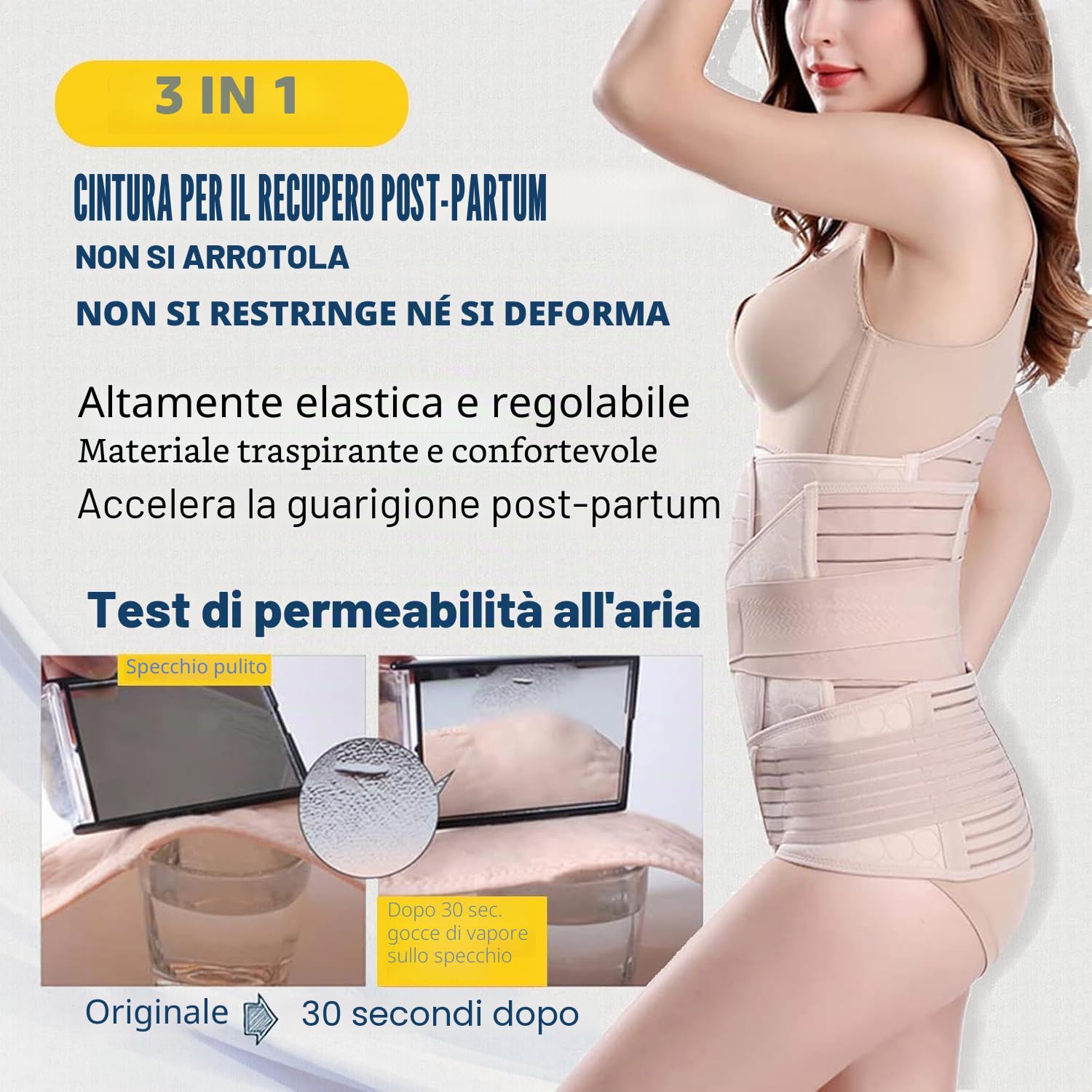 Chongerfei Cintura ventrale 3 in 1 Post Partum, Cintura per Pancia/Vita/Bacino di Recupero (One Size, Beige)