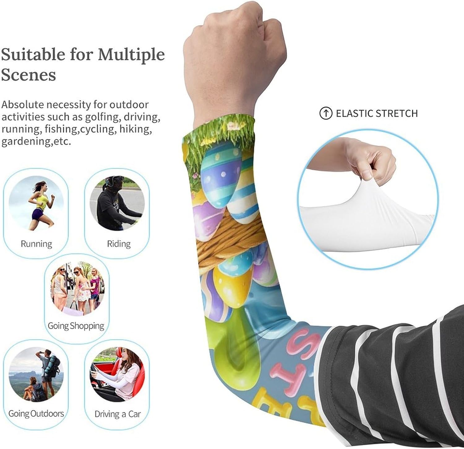 Happy Easter Arm Sleeves for Men Women Sun Protection Sleeves Cooling Compression Arm Covers for Sport