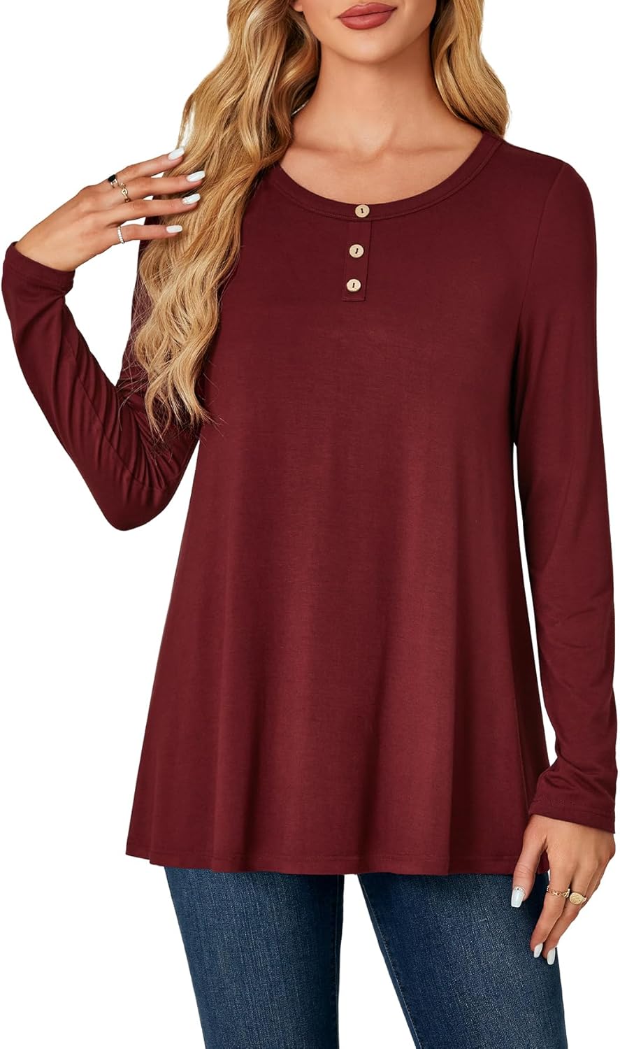 Vrtige Women’s Casual Round Neck Long Sleeve Fall Tunic Blouse Shirt Top