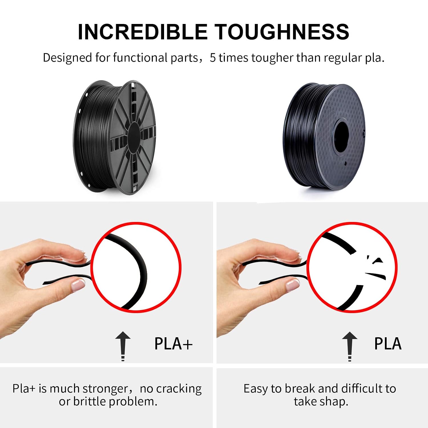 NOVAMAKER PLA Plus (PLA+) Filament 1.75mm Bundle with 20g Cleaning Filament, Black PLA Pro 3D Printer Filament, Premium PLA 1kg Spool(2.2lbs), Dimensional Accuracy +/- 0.03mm, (Black 2 Pack)