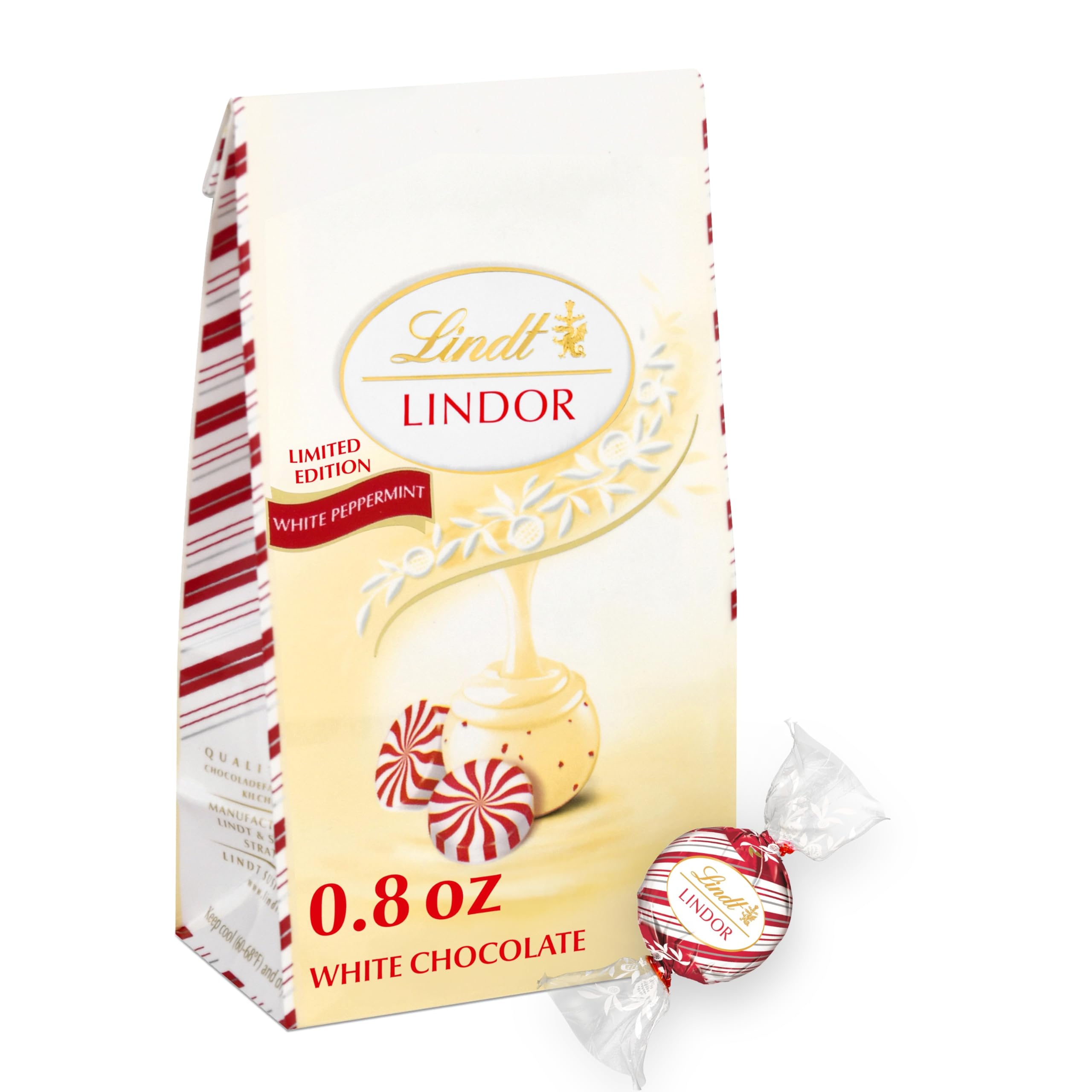 Lindt Holiday Peppermint White Chocolate Truffles Mini Gift Bag, Kosher, Great for Holiday Gifting, 0.8 Oz