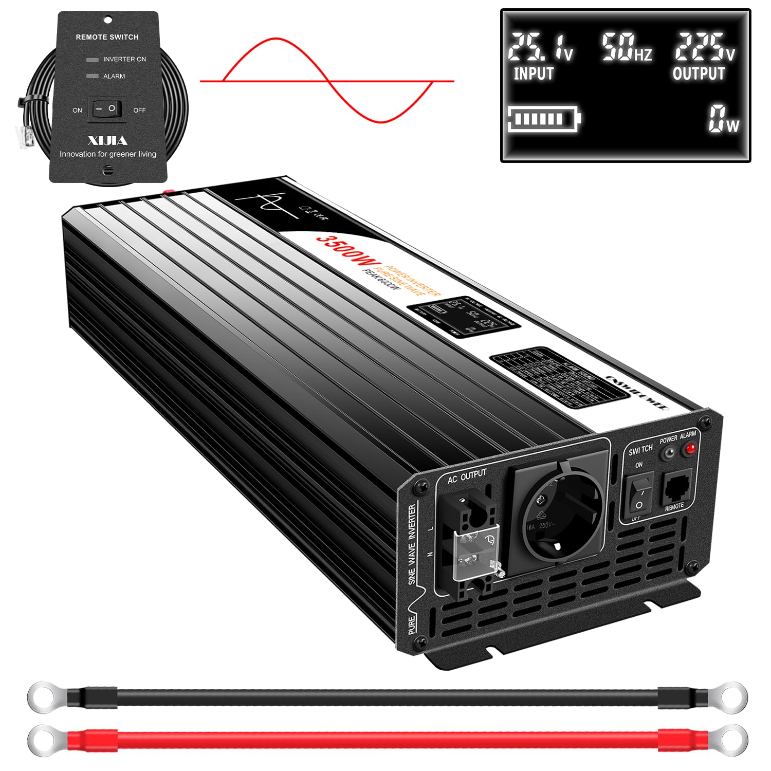 3500W Wechselrichter 12V auf 230V Reiner Sinus, Spannungswandler mit LCD-Display & Fernbedienung, Inverter für Wohnmobil, Camping, Solaranlage, Auto - Spitzenleistung 7000W