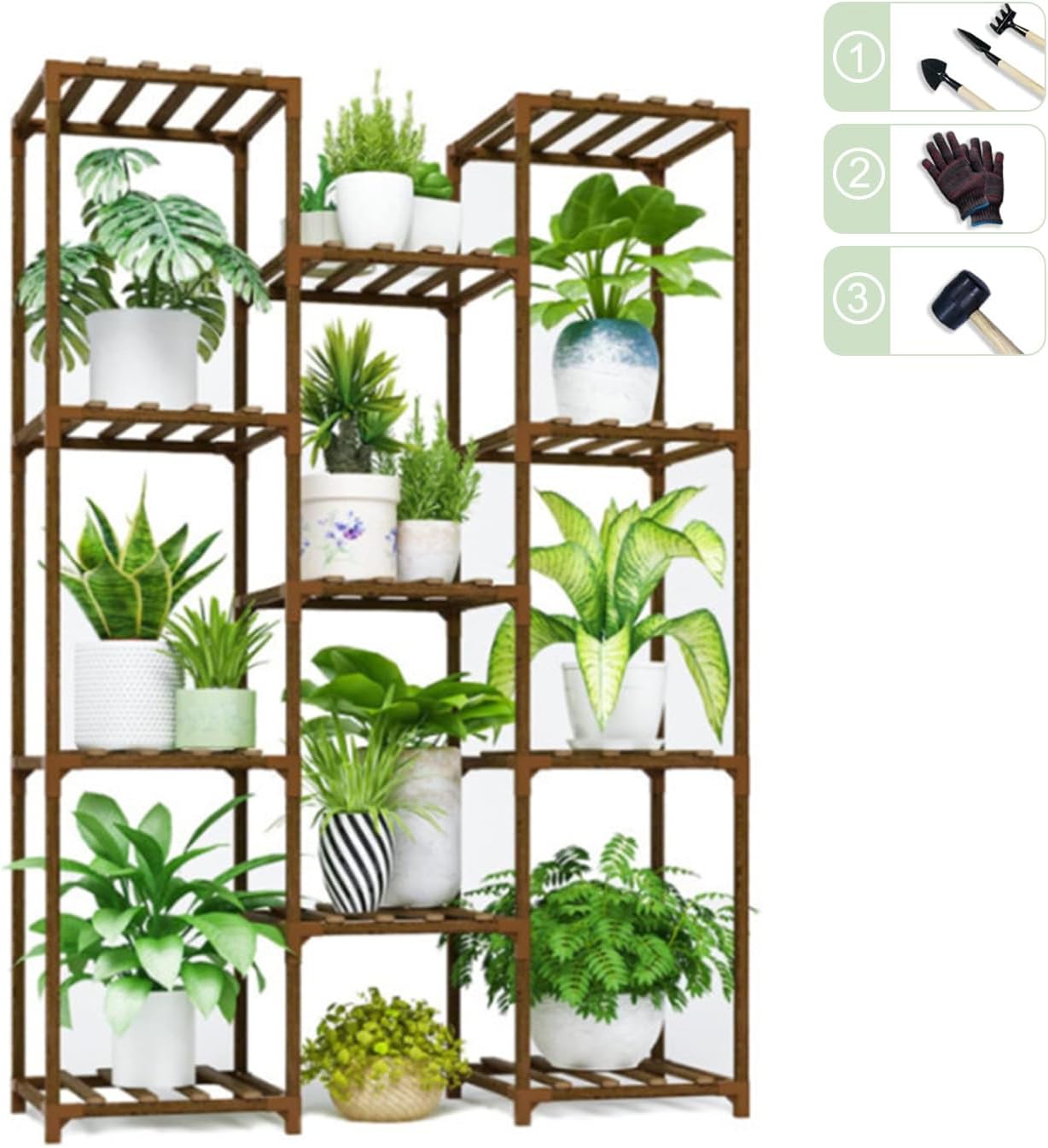 4 Tiers 11 Potted Plant Stand Indoor Wood Outdoor Plant Shelves Multi Plant Stands Flower