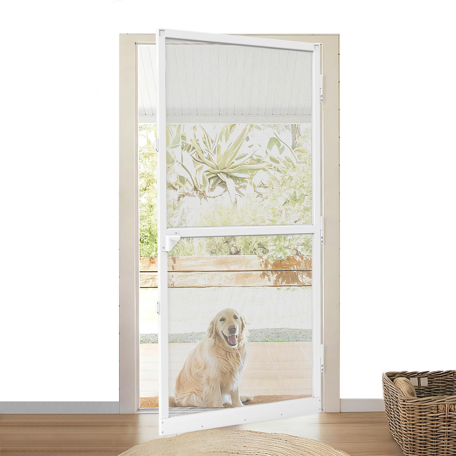 Aufun Zanzariera per porte fino a max. 120 x 240 cm, per porta con tessuto in fibra di vetro, Protezione Efficace Antinsetti Mosche, con telaio in alluminio bianco