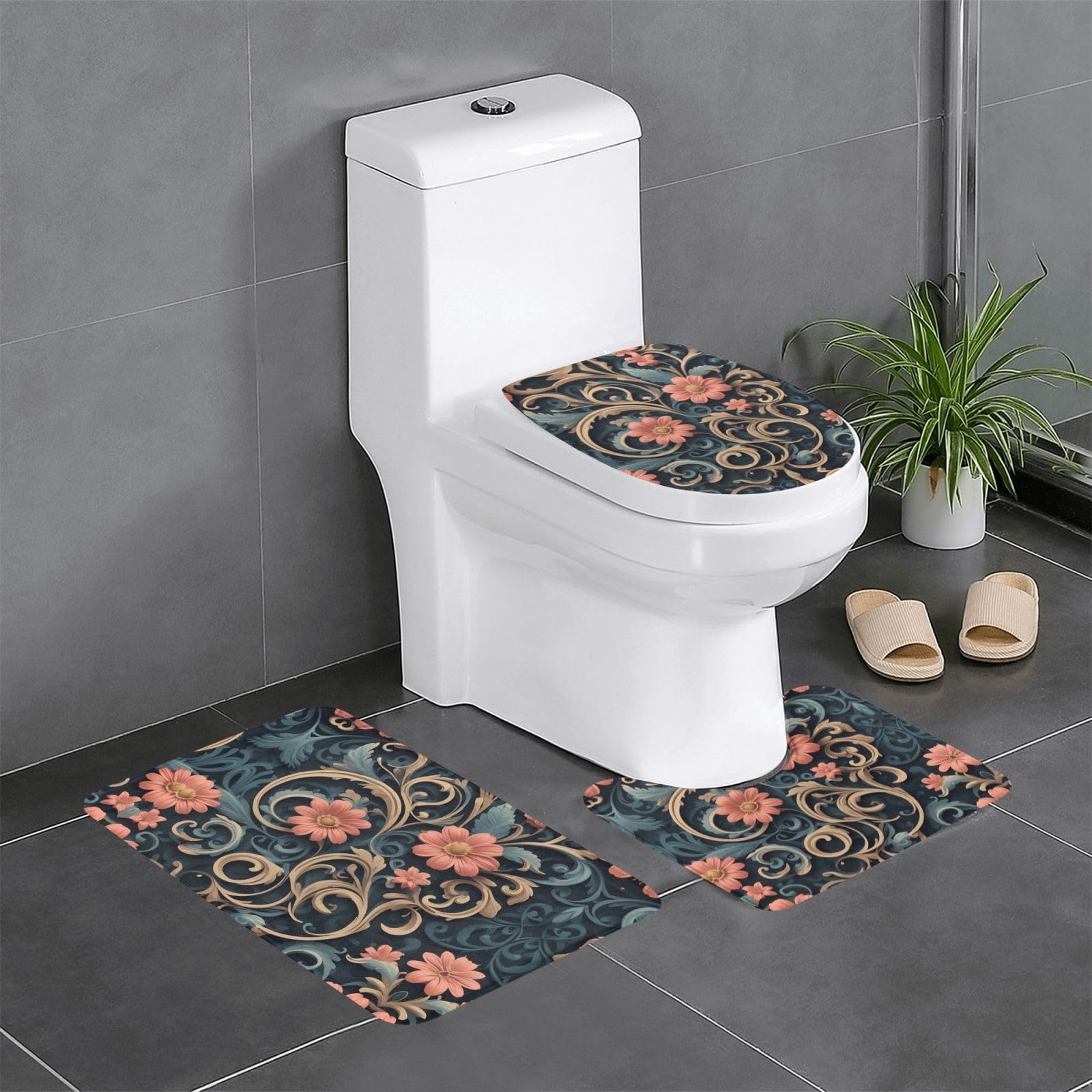Tapis de salle de bain antidérapants lot de 3 ultra absorbants à motif volutes pour coiffeuse