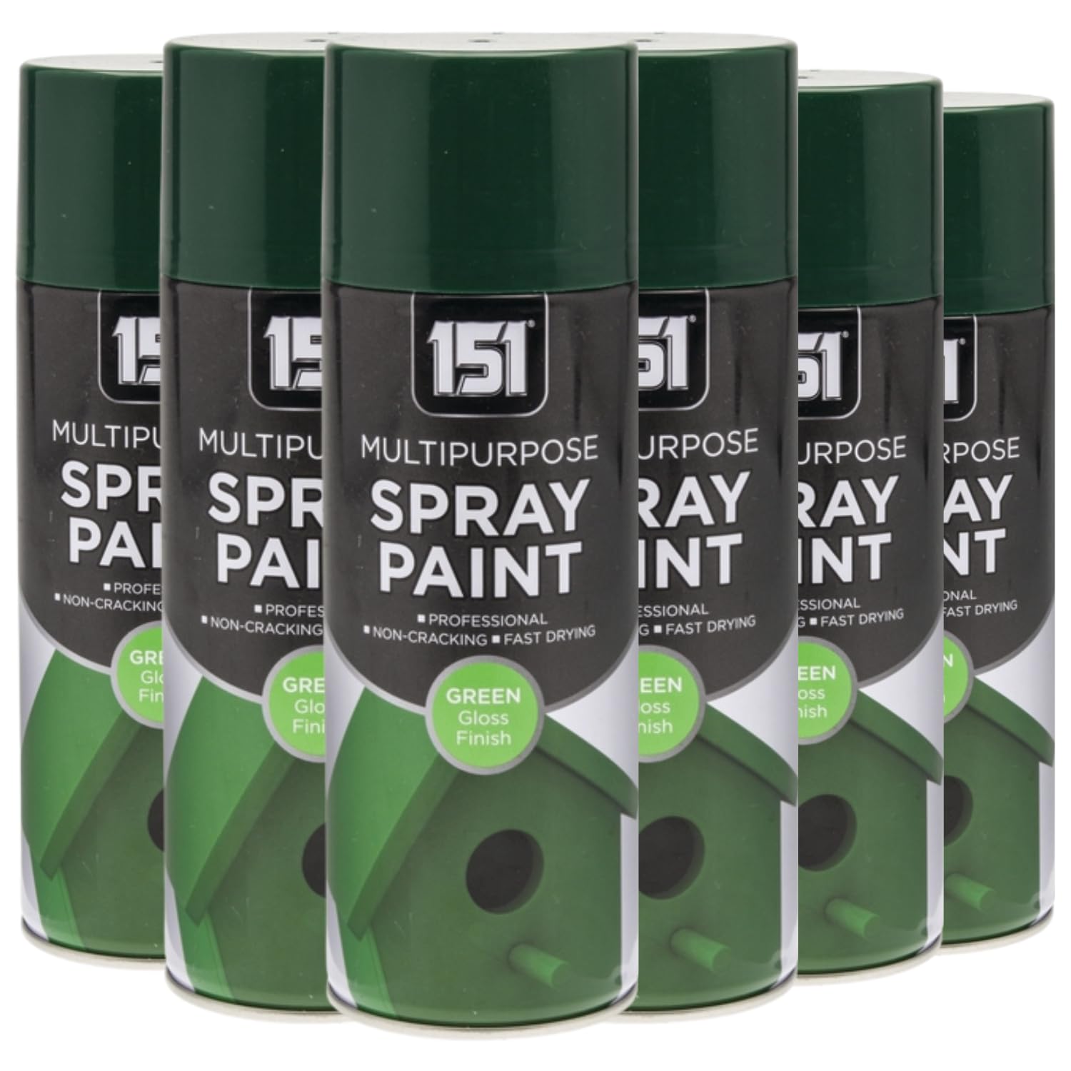 151 Green Gloss Multi-Purpose Aerosol Spray Paint 400ml (6 Pack)