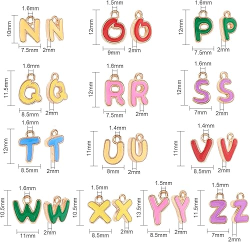 Miniatura 3 de LiQunSweet Juego de 52 dijes coloridos de letras A  Z esmaltados de color dorado, colgantes del alfabeto para aretes, collar, tobillera, pulsera,