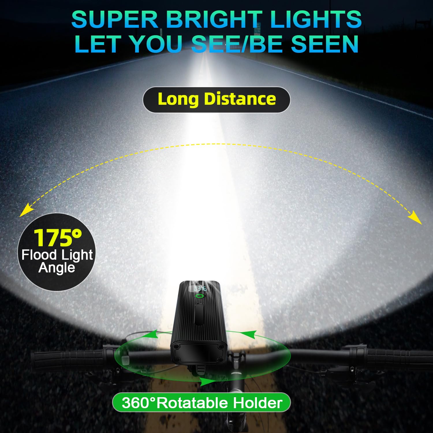 2026 nuove luci per bici a 6 LED super luminose per guida notturna, faro posteriore per bici ricaricabile ad alta luminosità, 10 modalità, staffa girevole a 360°, luci anteriori in alluminio, durata