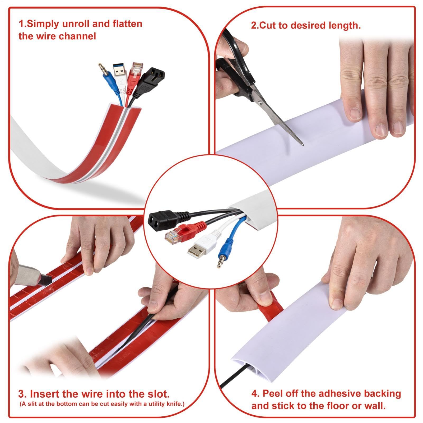 20m Kabelkanal Mit Starker Selbstklebung, 5cm Breit Flacher PVC Kabelkanal Selbstklebend, Flexibel Und Schneidbar, Für Boden Und Wand, Versteckts Kabel Sicher, Reduziert Unfallrisiko