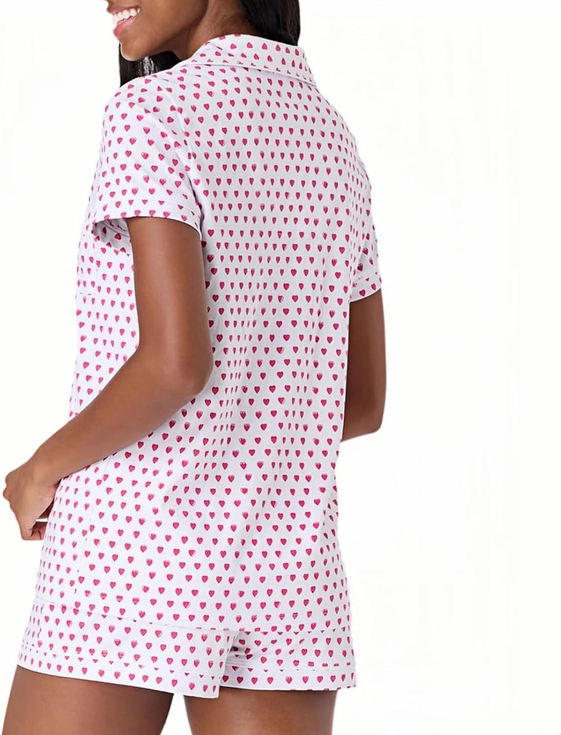 Womens Pajamas Set Button Down 2 Piece Cute Monkey Bunny Y2k Preppy Heart Pjs Sets Lounge Comfy Sleepwear - Image 2