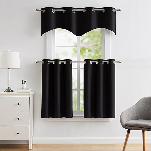 Miniatura 2 de Warm Home Designs Par de 2 niveles de cocina negros, 30 x 36 pulgadas cada uno. Los niveles de café son ideales como cortinas cortas, cortinas de