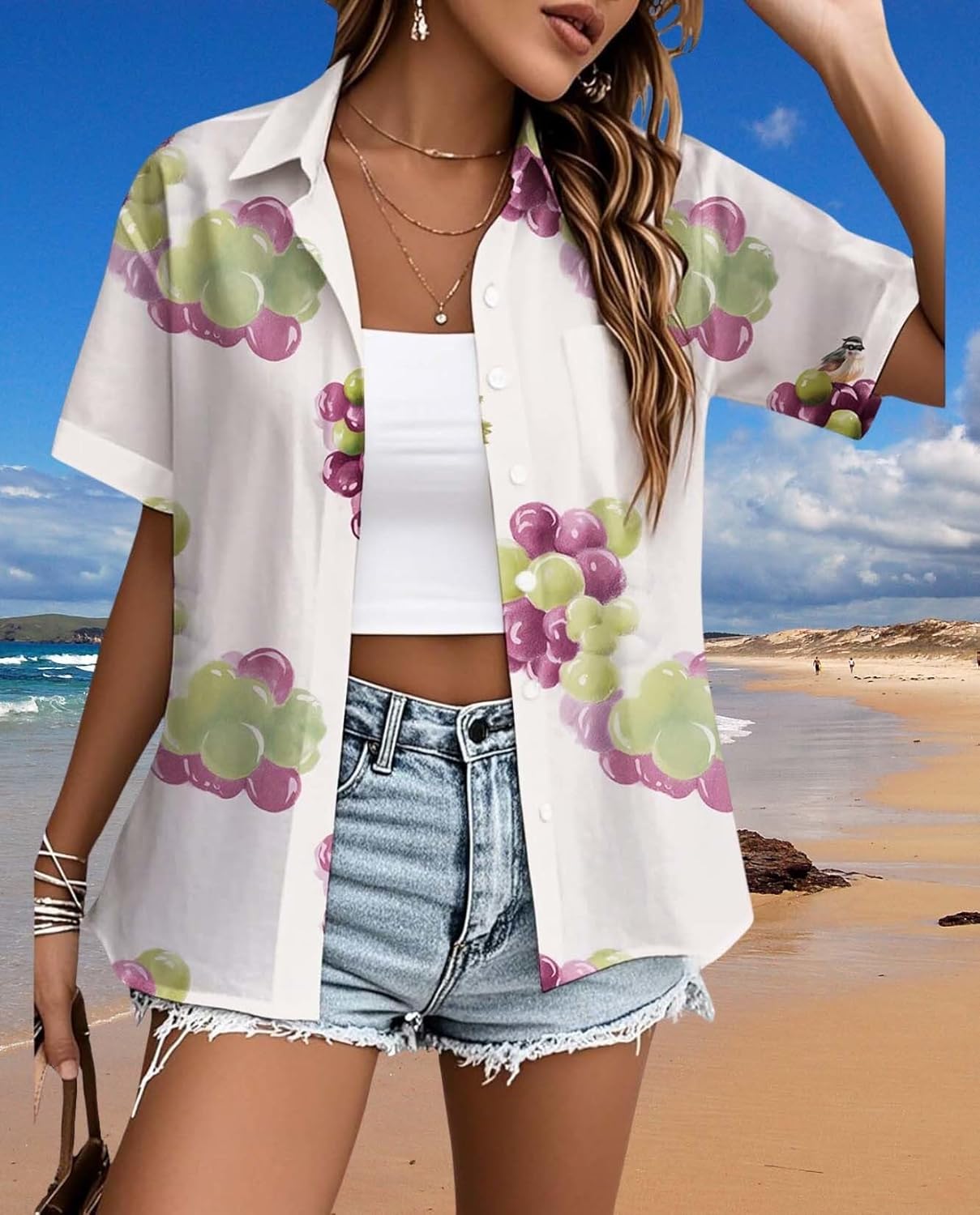 Women Shirts Cotton Linen Button Down Tops Henley Neck 3/4 Sleeves Blouses Summer Casual Vacation Shirts - Image 2