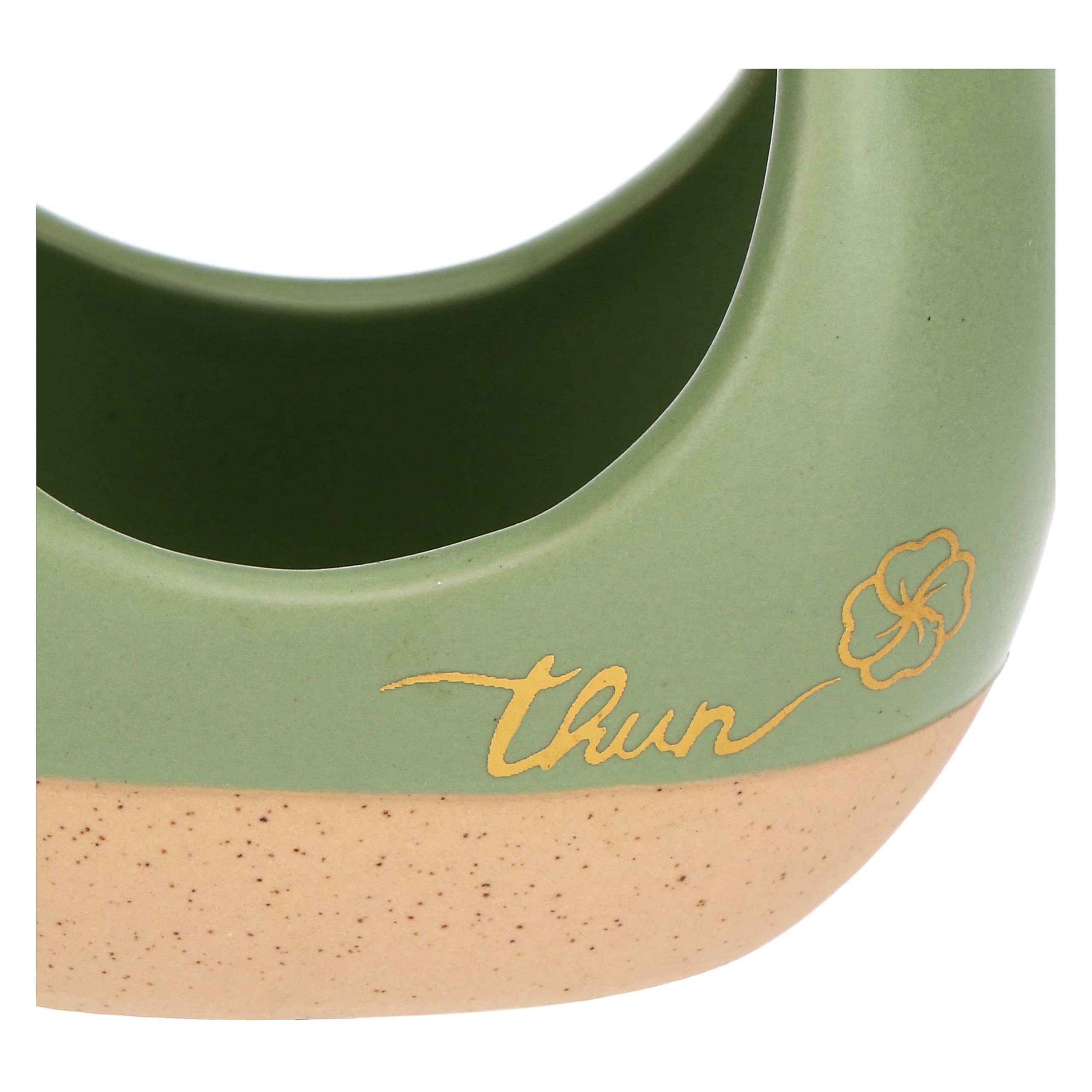 THUN Cachepot in Ceramica Incanto di Primavera con Corda, Verde, 18,5x6x20 cm