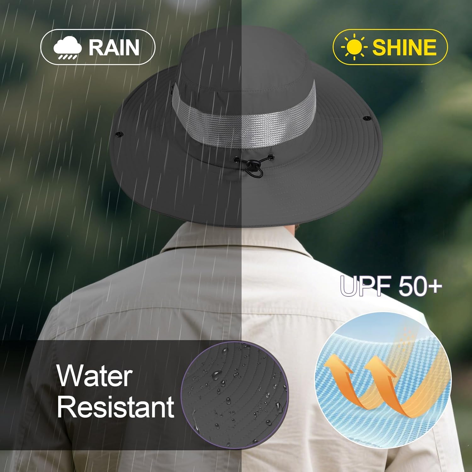 XL/XXL Bucket Hat for Big Heads, Quick-Dry UV-Protective Mesh Sun Hat with Adjustable Wide Brim, Unisex - Image 3