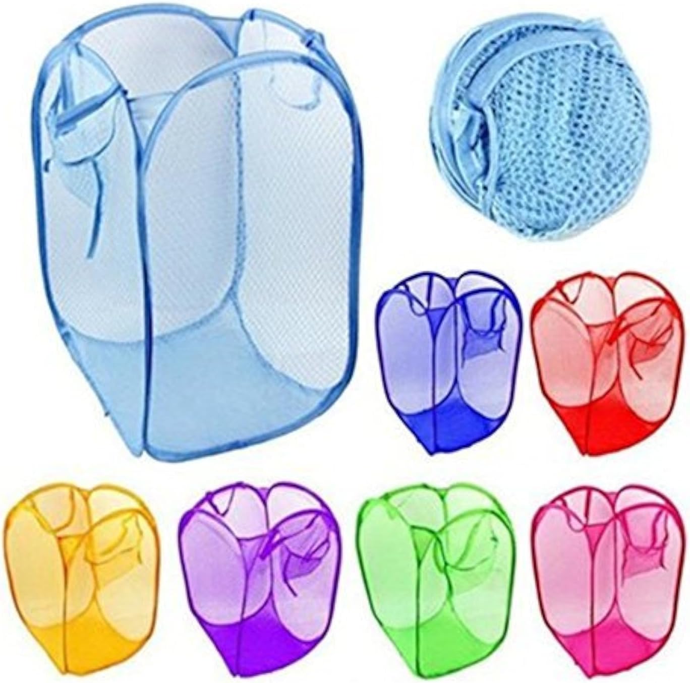 6pcs Foldable Pop Up Mesh Washing Laundry Basket Bag Bin Hamper Toy Tidy Storage (11.81"L x 11.81"W x 18.11"H)