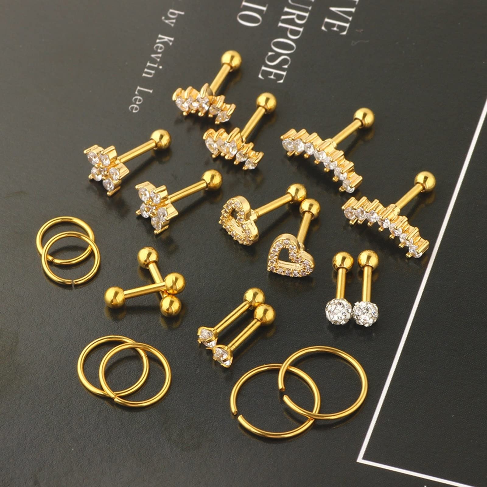Ohrpiercing, Septum Ring Edelstahl 20 Stück 1.2mm Stabstärke Weiß Rund Zirkonia Herz Blume Piercing Freundschaft Geschenk für Frauen