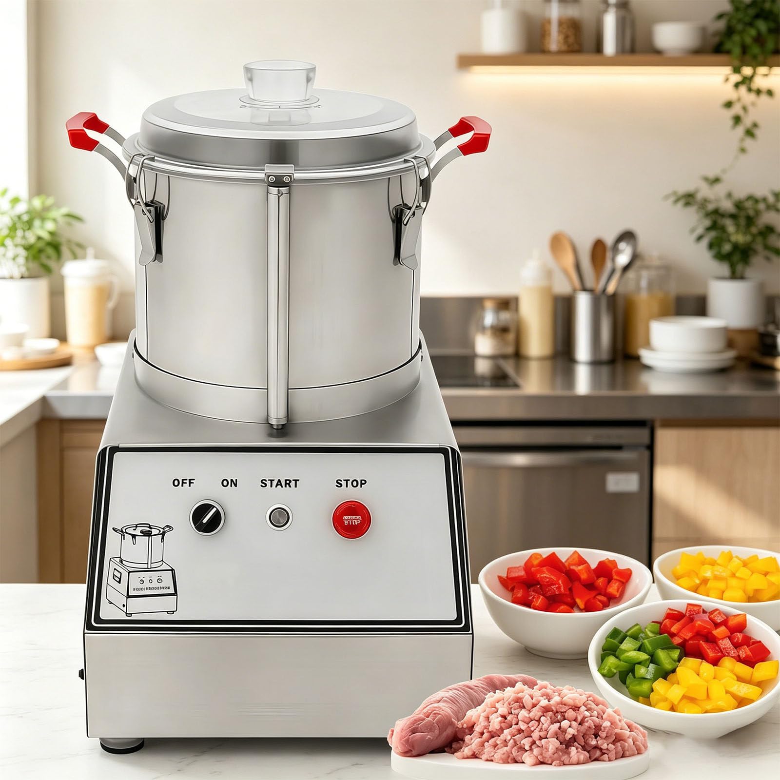 Glowdora Commercial Electric Food Chopper, 5l 7l 10l 15l Stainless Steel Food Processors Mini Food Processor 550w-1400w 1500rpm Onion Chopper Electric Vegetable Chopper 15L