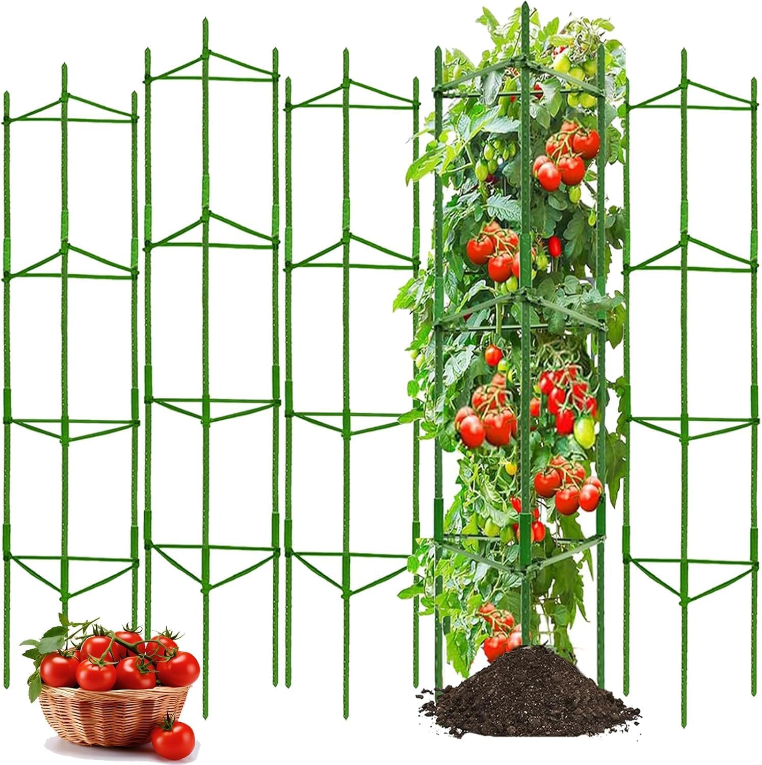 Moirsunt 4 Pack Tomato Cage for Garden- Plant Support Stakes Up to 63inch Garden Stakes Tomato Cage, Tomato Trellis for Potted Plants Climbing Vegetables Plants Flowers