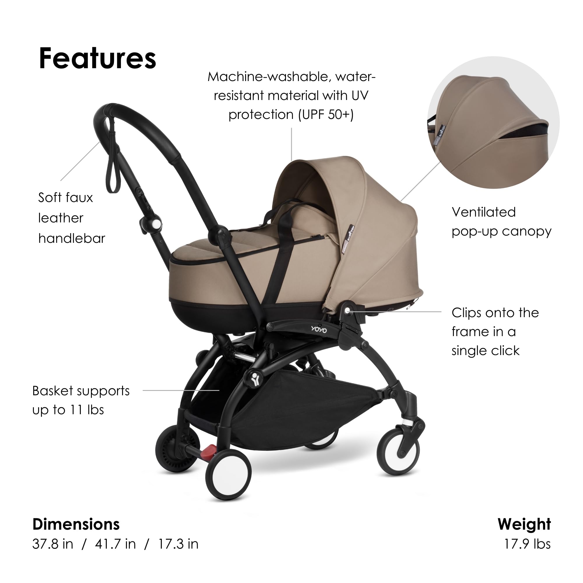 Amazon.com : BABYZEN YOYO2 Black Frame + Taupe Bassinet - Includes 