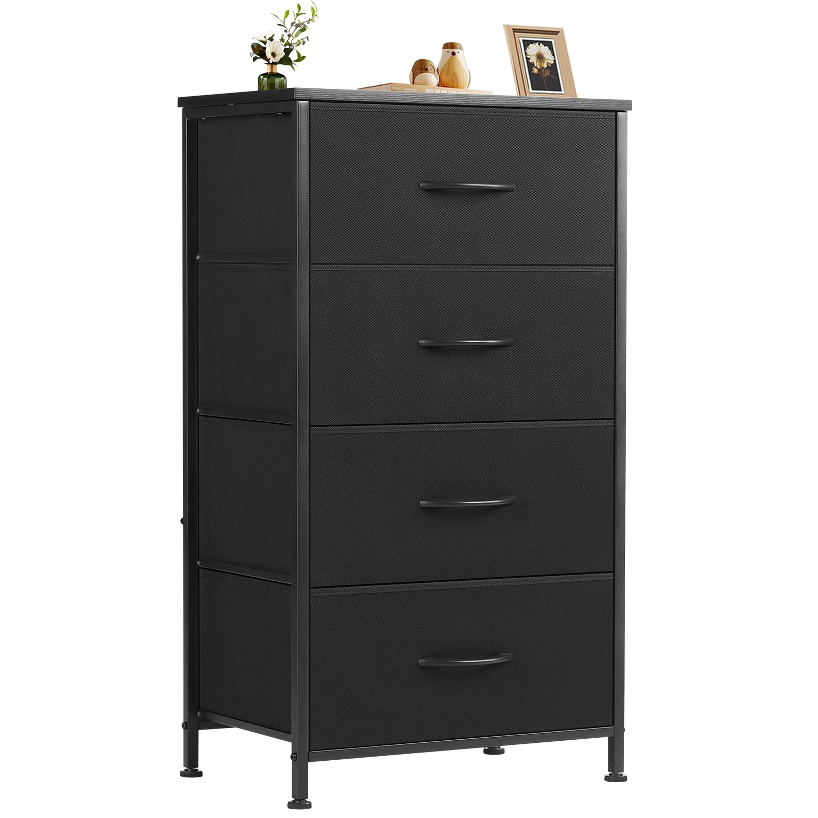 Sweetcrispy Dresser for Bedroom with 4 Drawers, Storage Drawers, Skinny Fabric Storage Tower, Tower Organizer Unit, Chest of Drawers with Wooden Top for Closet, Living Room, Entryway