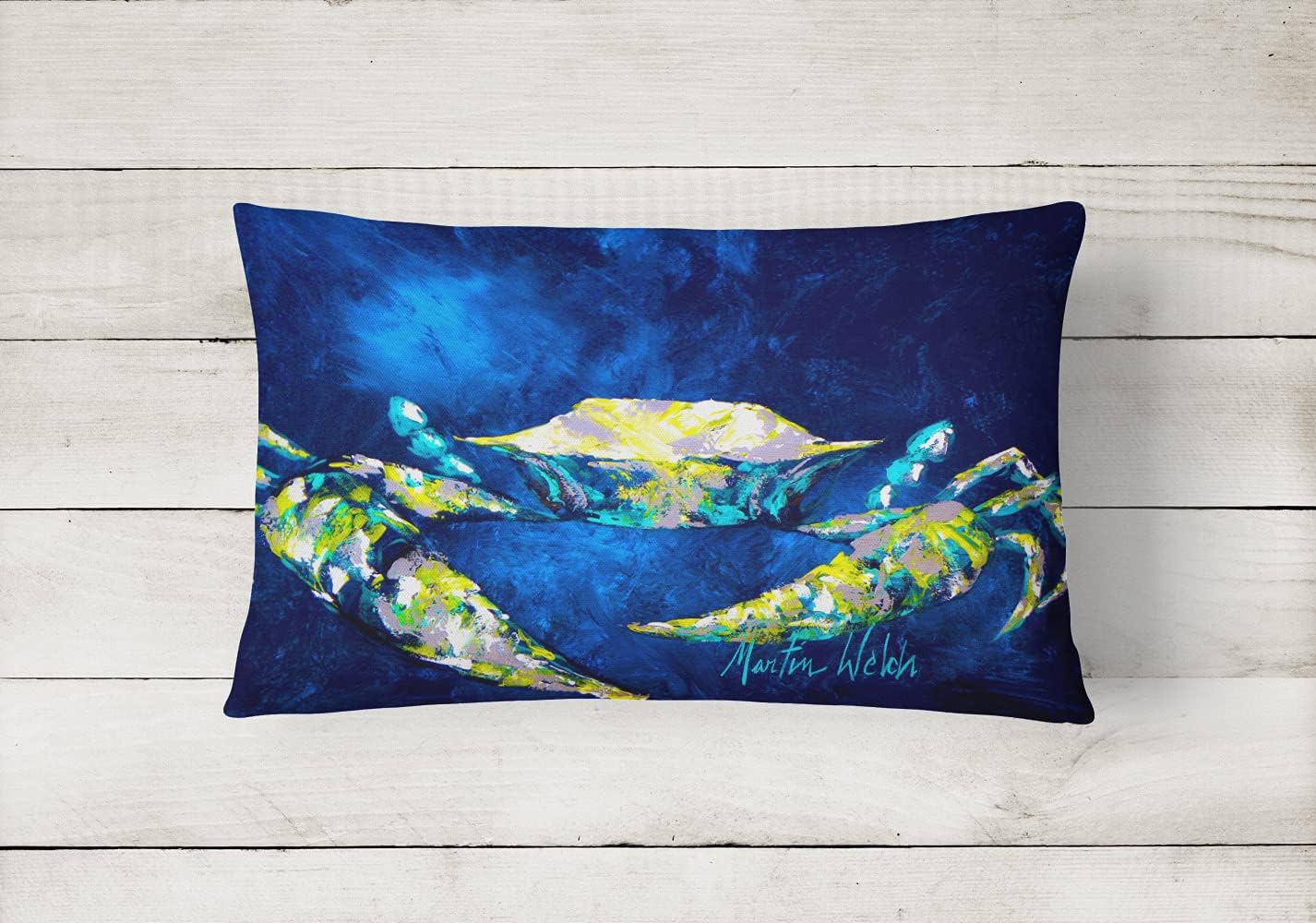 Caroline's Treasures MW1101PW1216 Crab Blue Canvas Fabric Decorative Pillow Machine Washable, Indoor Outdoor Decorative Pillow for Couch, Bed or Patio, 12HX16W