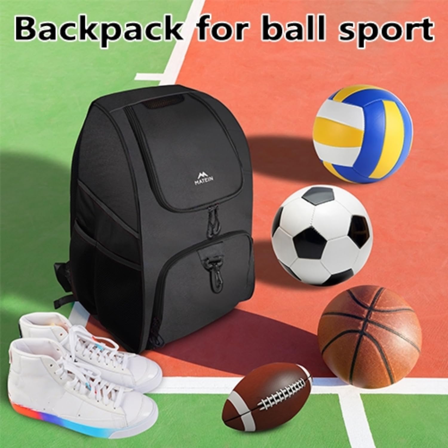 MATEIN Basketball Bag, Sturdy Soccer Bag with Ball Holder & Shoe Compartment, Large Basketball Backpack for Training Equipment, Water Resistant Sports Ball Backpack Fits Volleyball Football, Colorful - Image 7