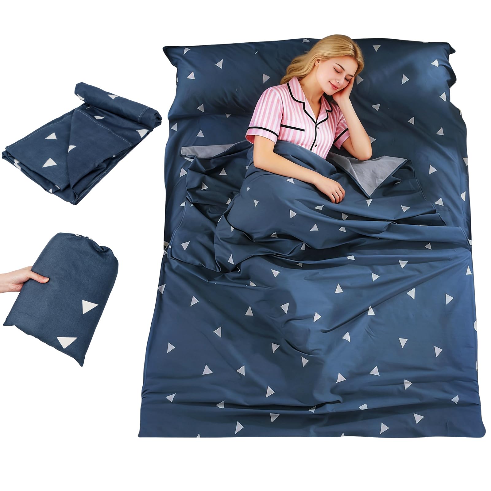 Hüttenschlafsack, 160 x 210cm Leichter Reise Schlafsack mit Kissentasche, Dünner Hüttenschlafsack Sommer zum Reisen, Hotel, Backpackers Journey
