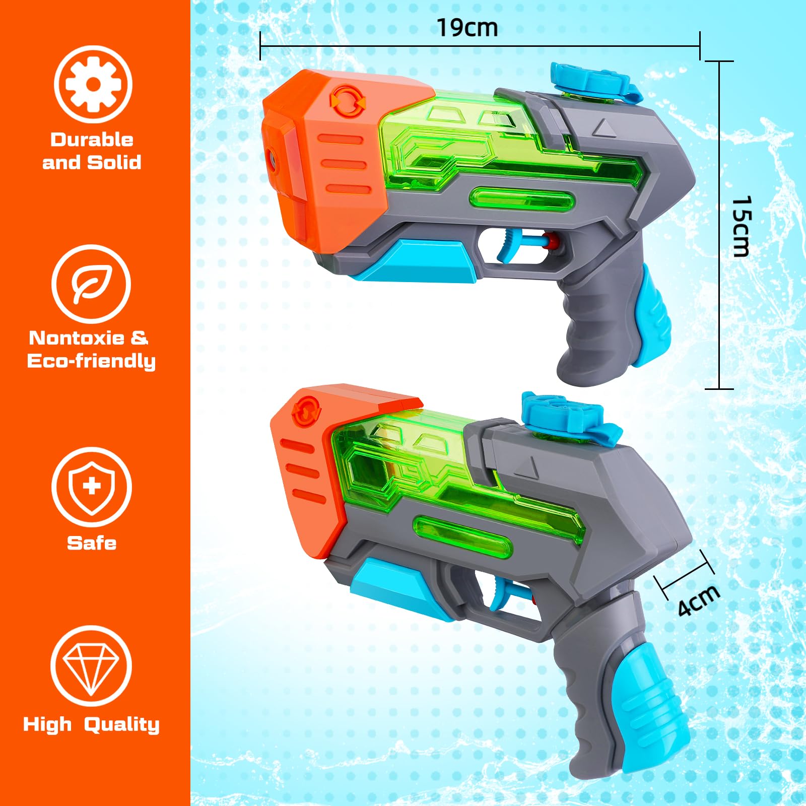 Quanquer Pistolet a Eau pour Enfants 4 Pcs_Mini Pistolet à Eau, portée de 7 mètres, Super Pistolet à Eau, pour Adultes, fêtes, été, Piscine, Plage, Jouets Aquatiques pour Enfants, extérieur