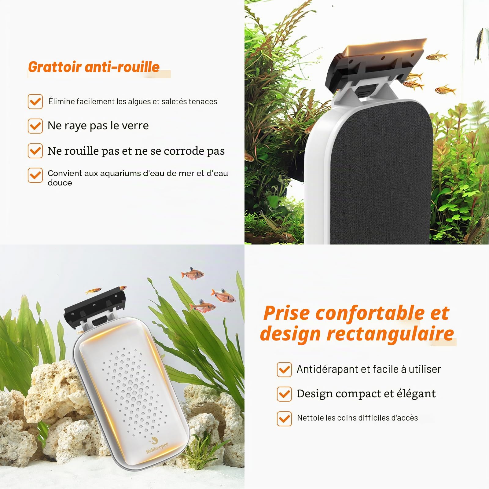 fishkeeper Upgrade Nettoyeur Magnétique pour Vitres Aquarium avec 2 Racloir | Nettoyeur Magnétique pour Vitres d'aquarium Destiné à l'élimination des Algues, avec 2 Racloirs Amovibles