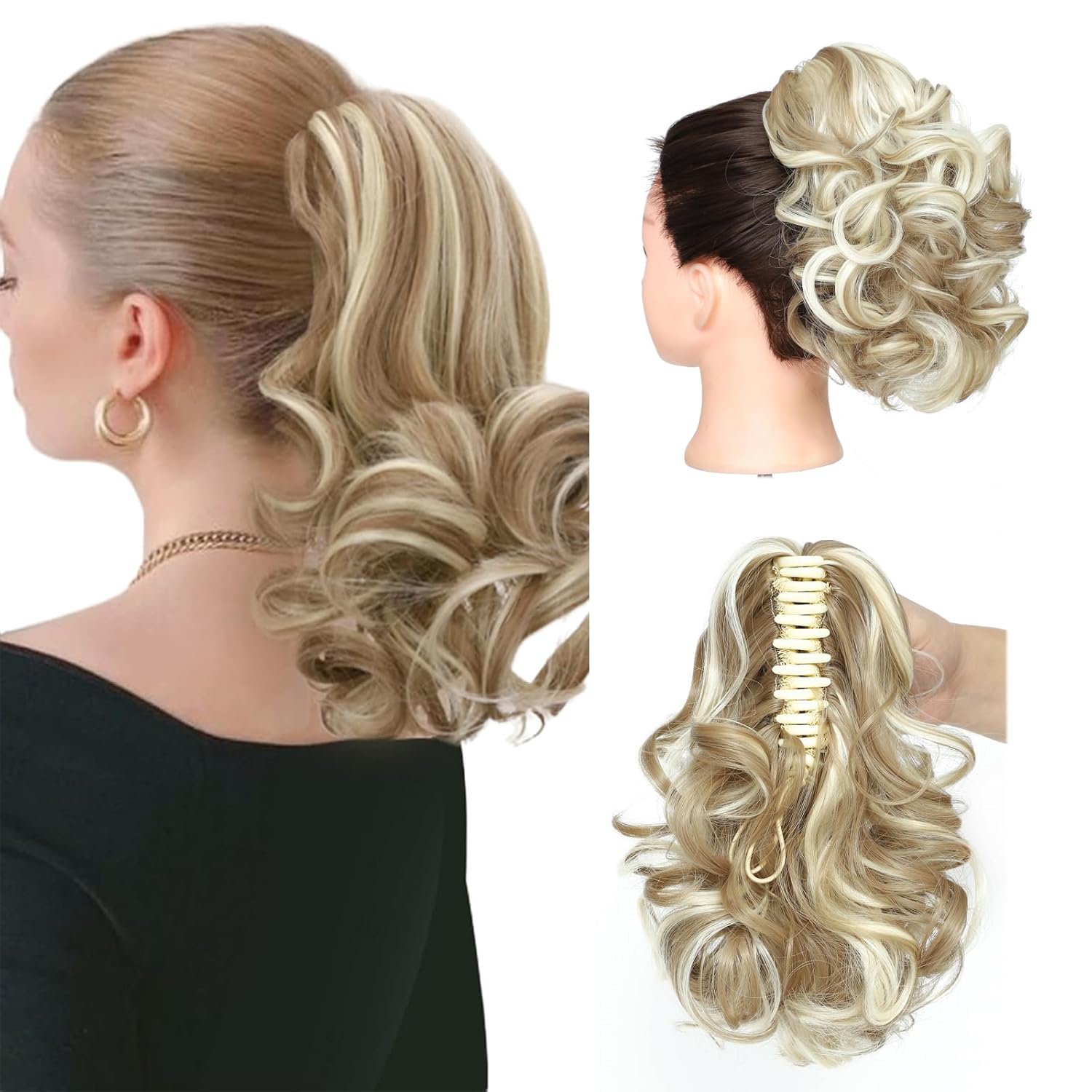 9 inch Claw Clip on Ponytail Hair Extensions Curly Wavy Clip in Ponytail Extension Claw Clip pony tail hair pieces for women Girls Claw hair extensions Pony Tail Hairpieces