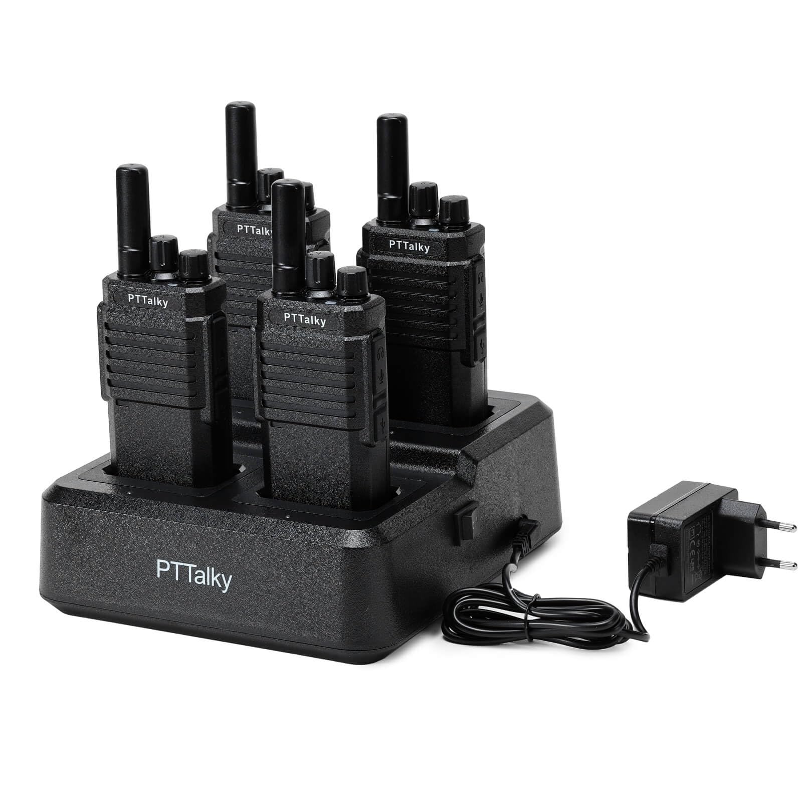 PTTalky PR2 Plus Talkie Walkie avec écran Professionnel avec Chargeur à 4 | Longue Portée Walkie Talkie pour hôtels Restaurants Sécurité 4 Pièces