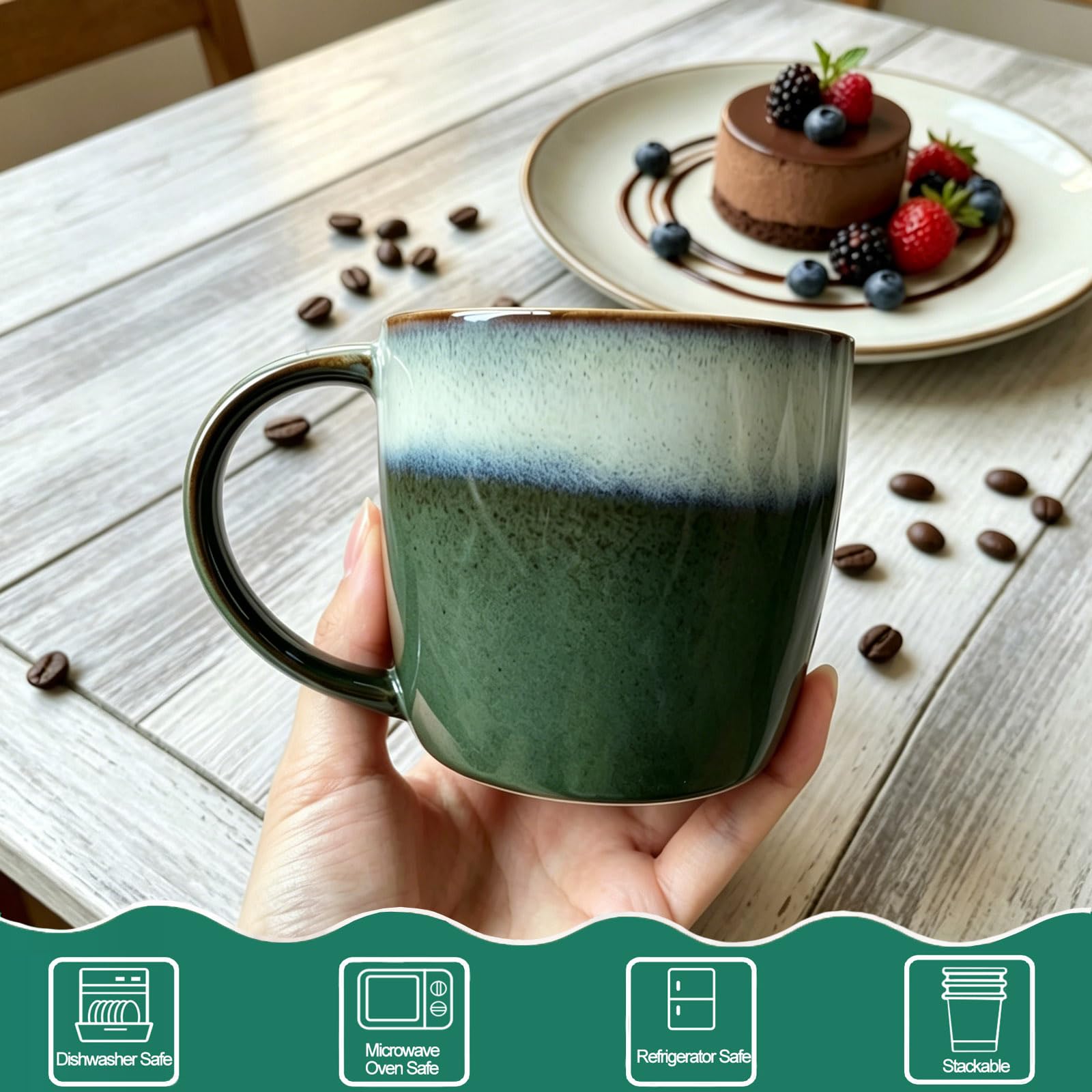 Juego de 4 tazas de café expreso de cerámica de 325 ml, aptas para lavavajillas y microondas, tazas de café expreso de 330 ml, tazas Demitasse esmaltadas especiales, tazas de gres con diseño graduado