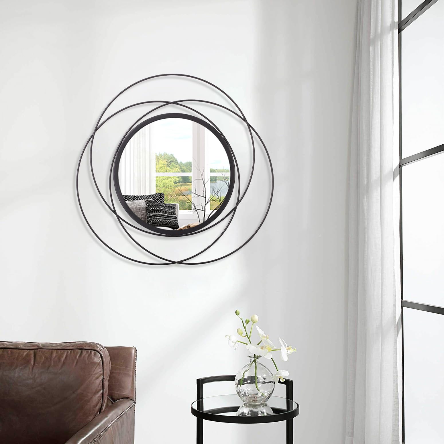 Schwarz Rund Spiegel für Wanddekoration, Zimmer Dekor, Metallspiegel Wanddekorationen für Wohnzimmer, Moderne dekorative Spiegel, Geschenke für Frauen & Mütter