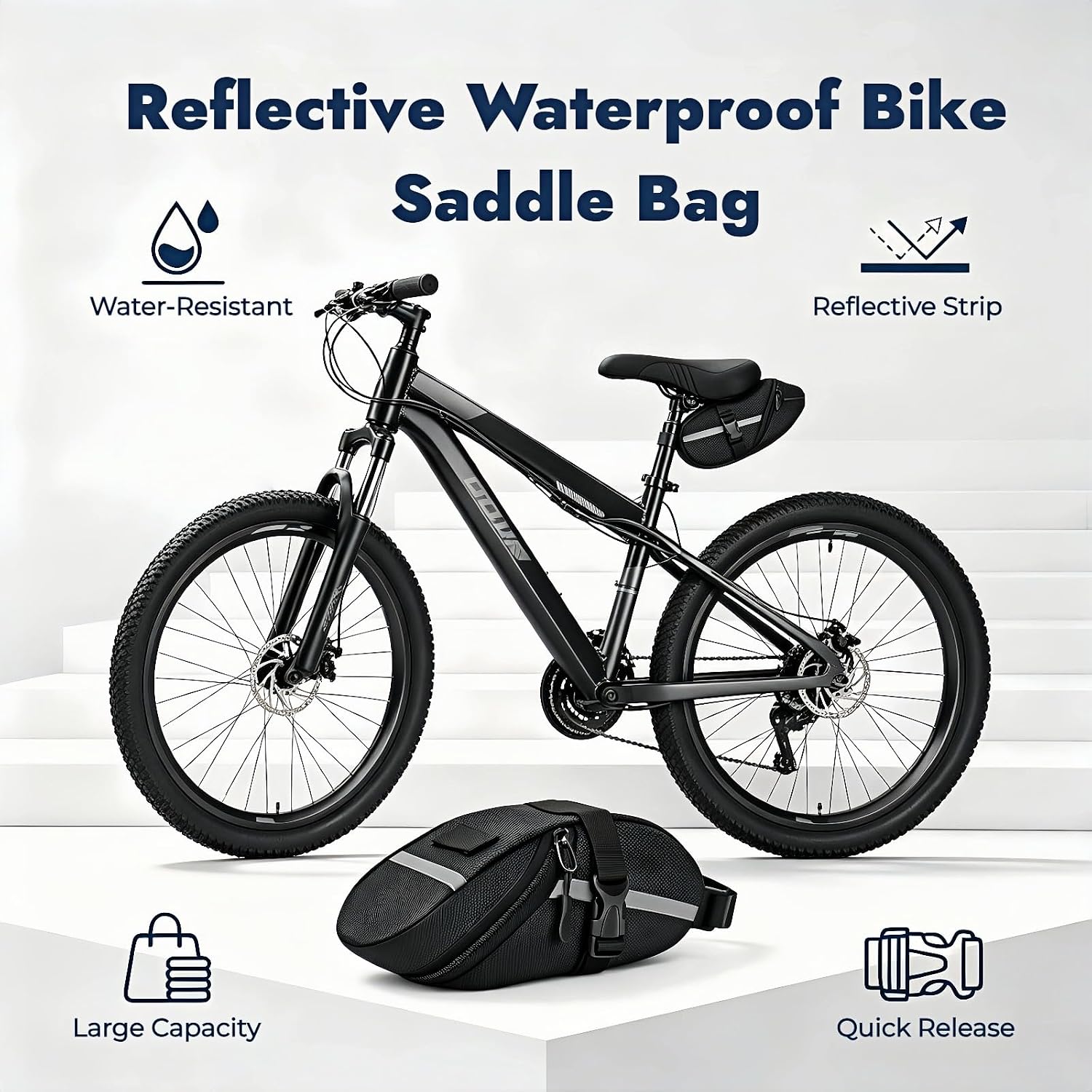 Bike Saddle Bag 600D Oxford Waterproof with Reflective Strip