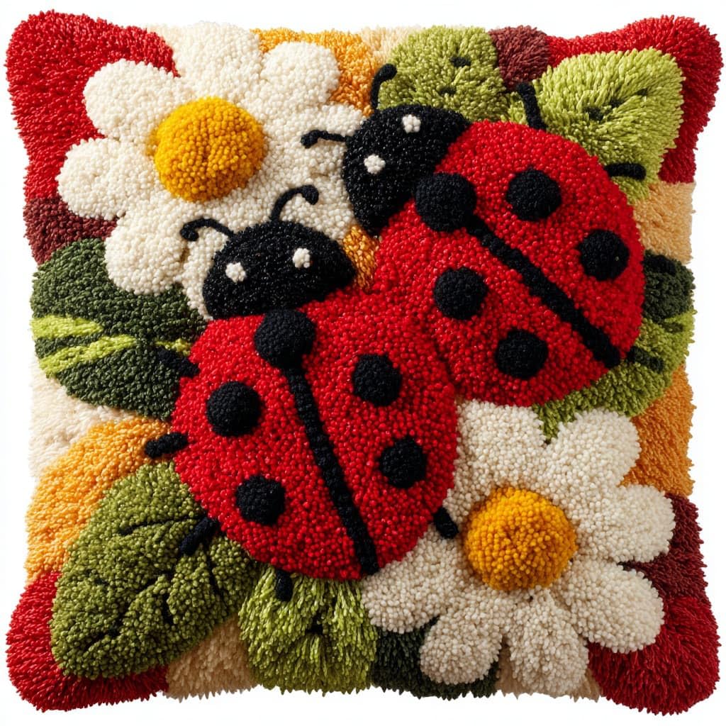 Henypt DIY Latch Hook Kits Cushions Pillow, Flowers and Ladybugs