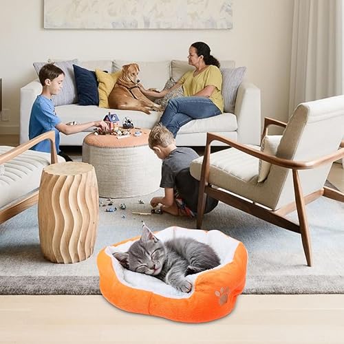 Miniatura 5 de Resulzon Cama redonda para perros y gatos, colchón, almohadillas lavables, suave y duradera, de pelo sintético para dormir, para mascotas, para