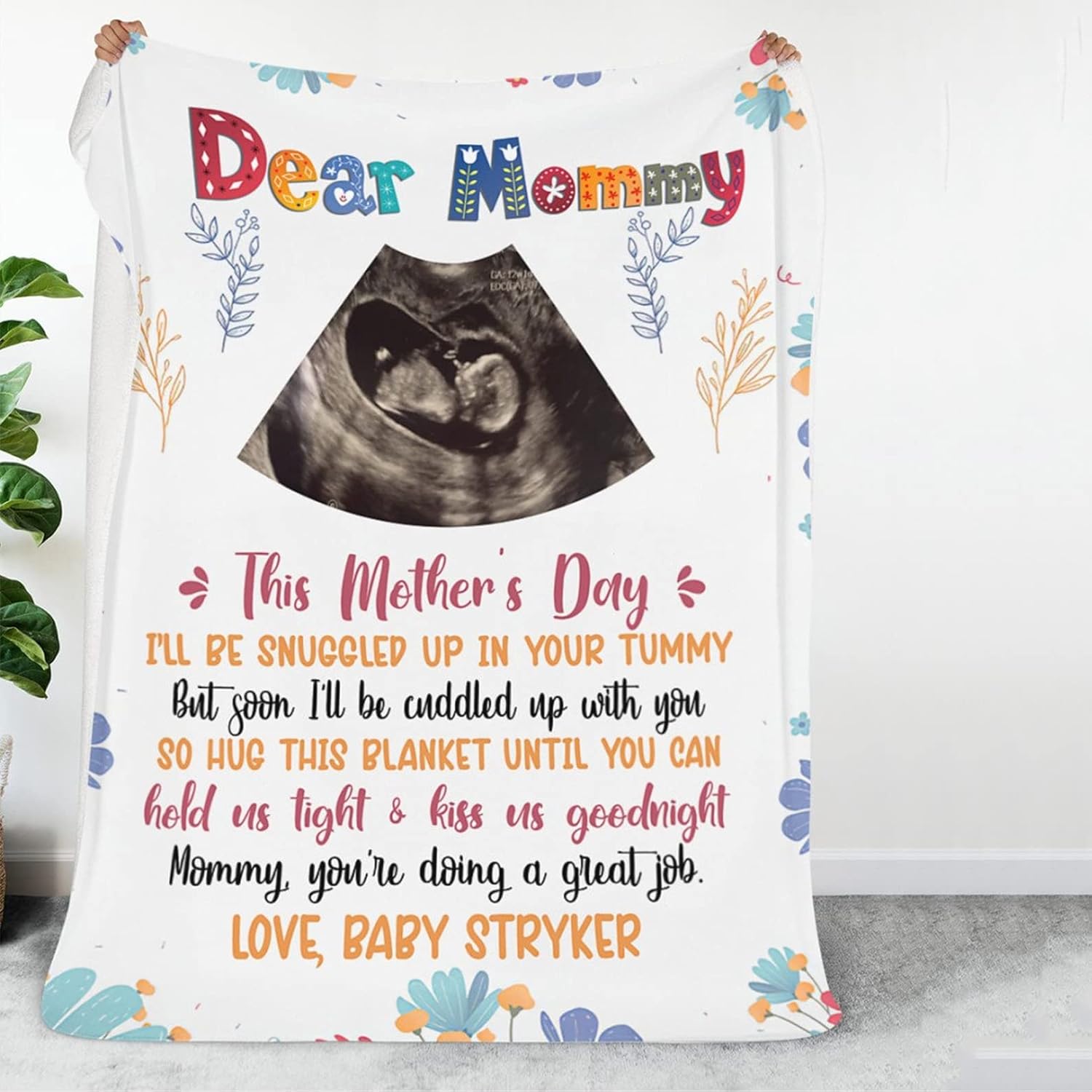 Bristow Personalized Dear Mommy This Mother’s Day Hug This Blanket, Ultrasound Blanket Gift for Mom to Be, Blanket Gift for New Mom, Sonogram Blanket, Pregnancy Gift for Expecting Mom on Mother's Day