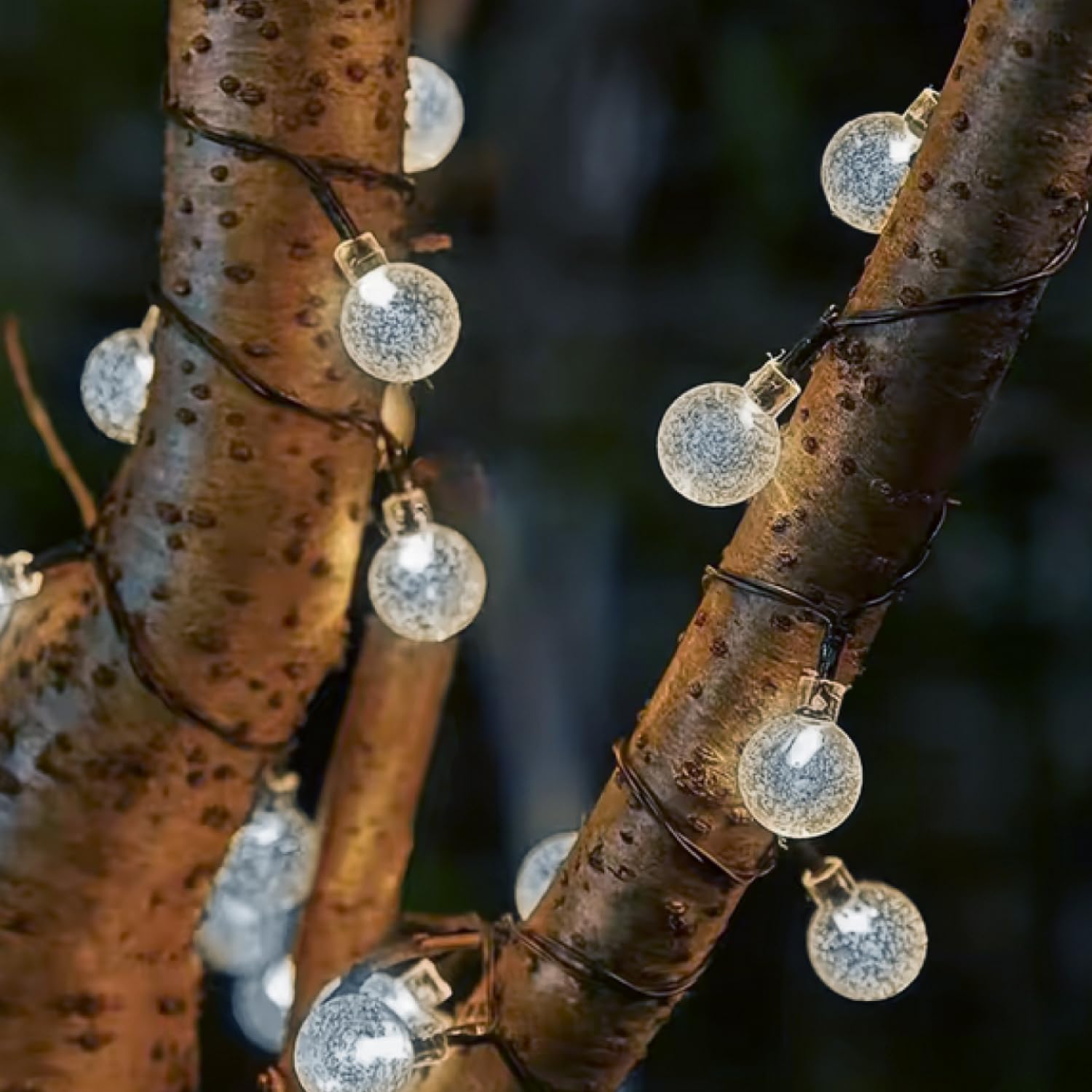 Linxor - Set di 4 ghirlande solari luminose da esterno per giardino o terrazza - Grandi lampadine LED Ø 2,2 cm, 8 modalità - 12 m - Bianco freddo