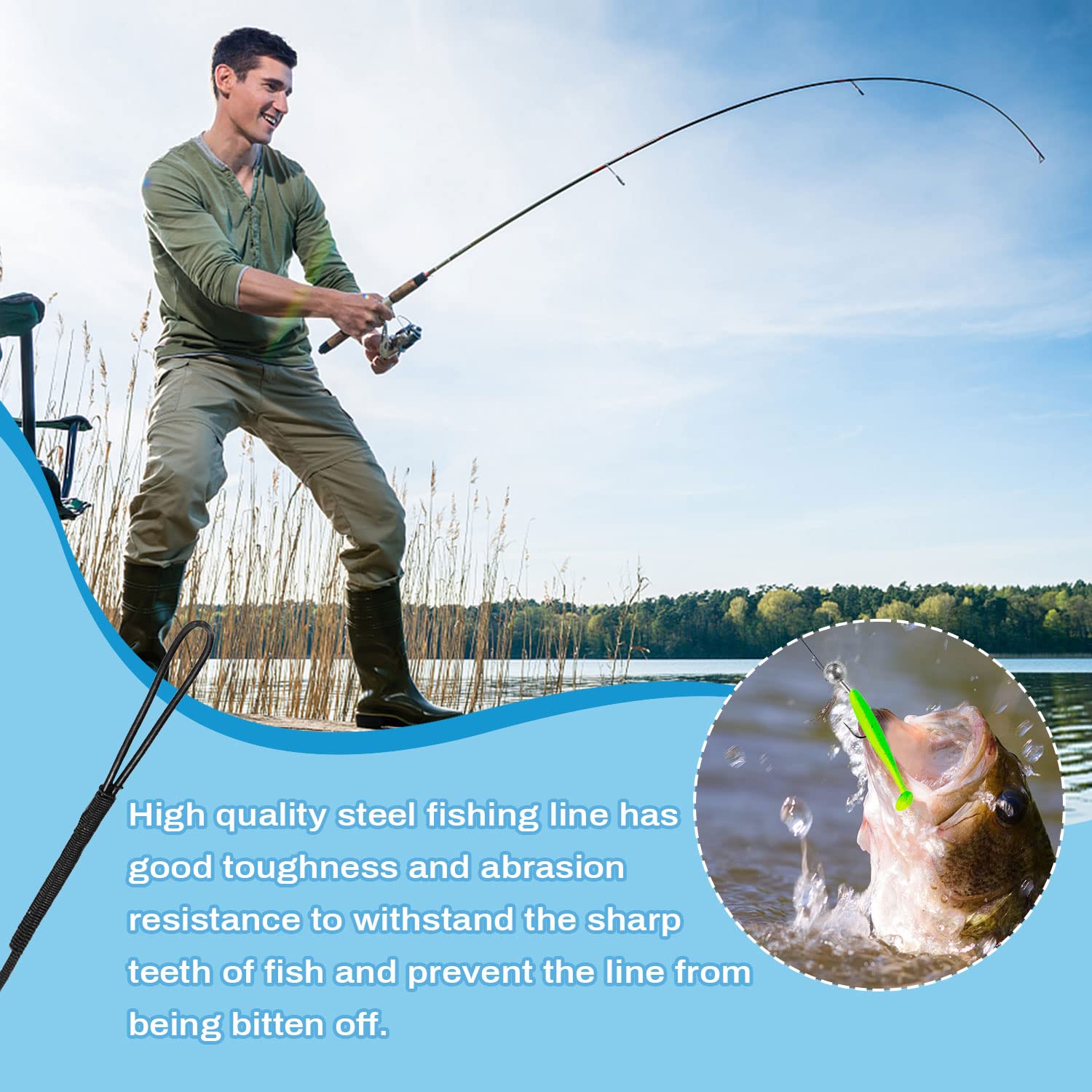 20/100 Terminali Da Pesca In Acciaio Inox FREGITO - Con Girelle E Clip, 14 Kg, Varie Lunghezze 15-30 Cm, Per Acqua Salata