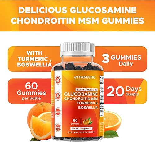 Miniatura 6 de Vitamatic Gomitas de glucosamina condroitina extra fuertes con MSM, cúrcuma y boswellia – 60 gomitas a base de pectina fórmula avanzada de apoyo