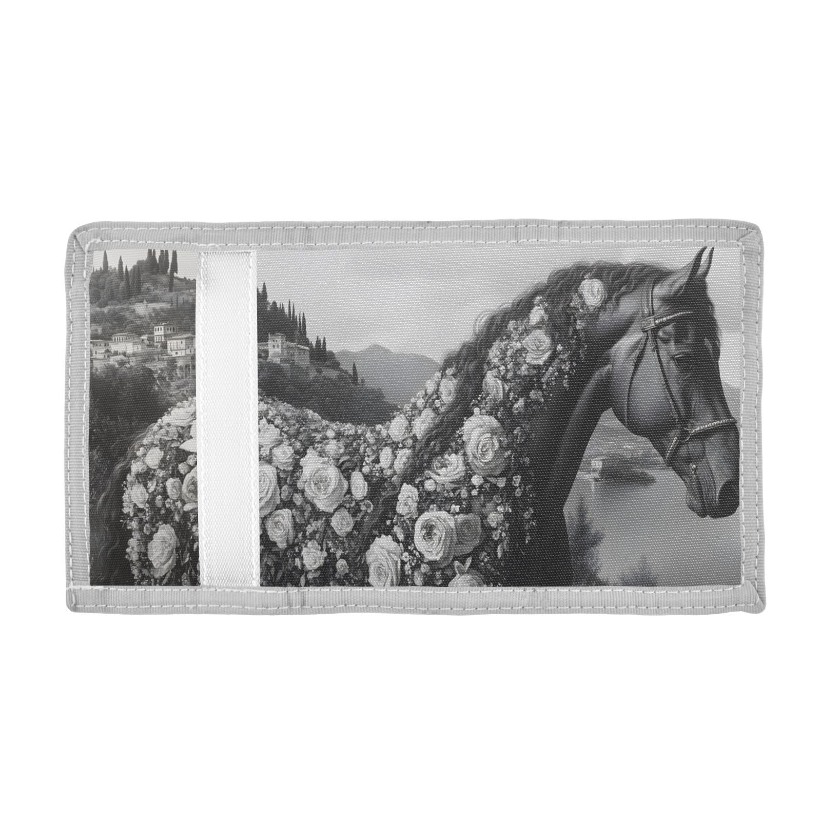 FOLIOSA Kids Wallet for Boys Girls Floral Horse Print Youth Wallet with Zipper Pocket Card Holders, Novelty Wallet 4.9×2.9 in